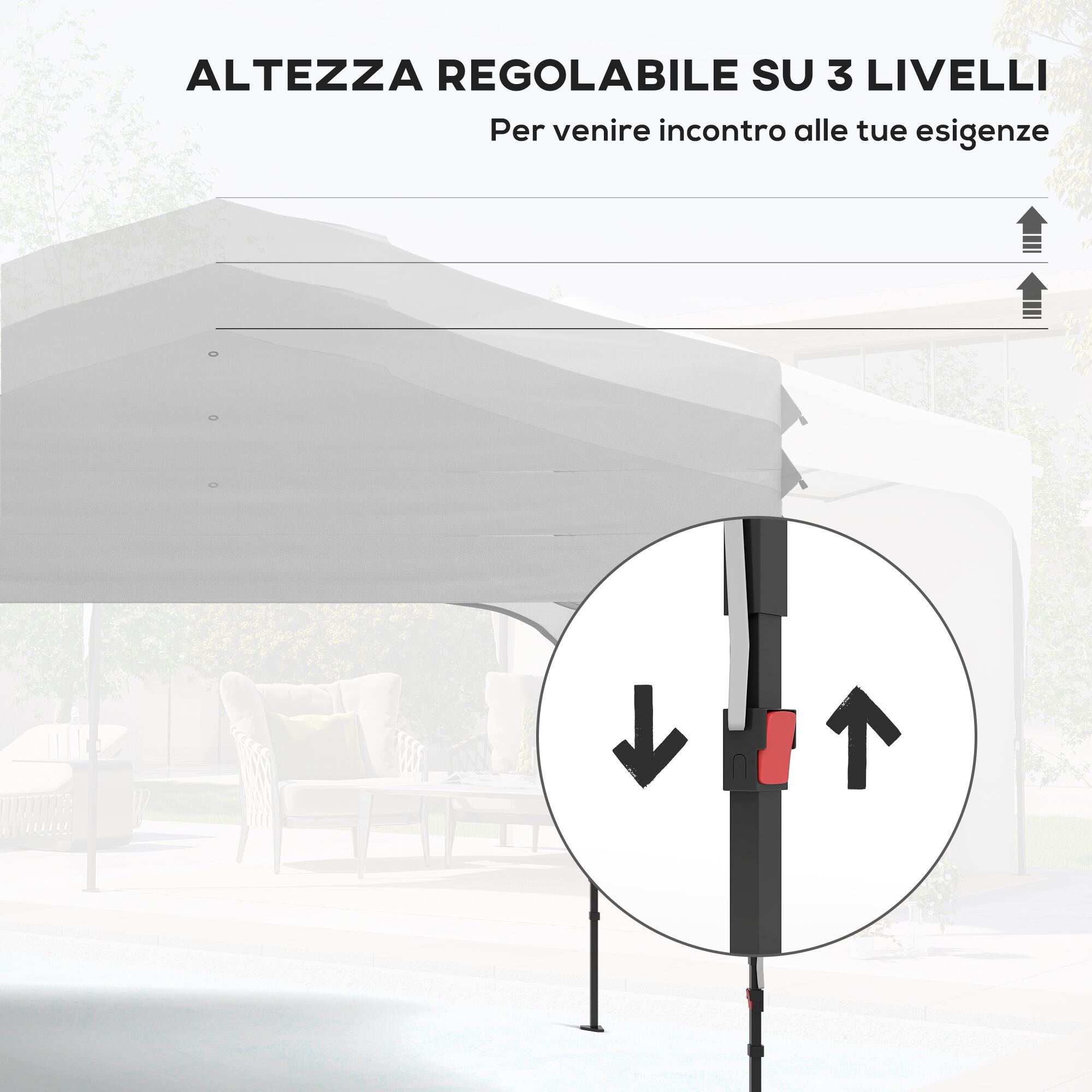 Outsunny Gazebo da Esterno 3x3 m Pieghevole e Regolabile su 3 Livelli Bianco 4/7