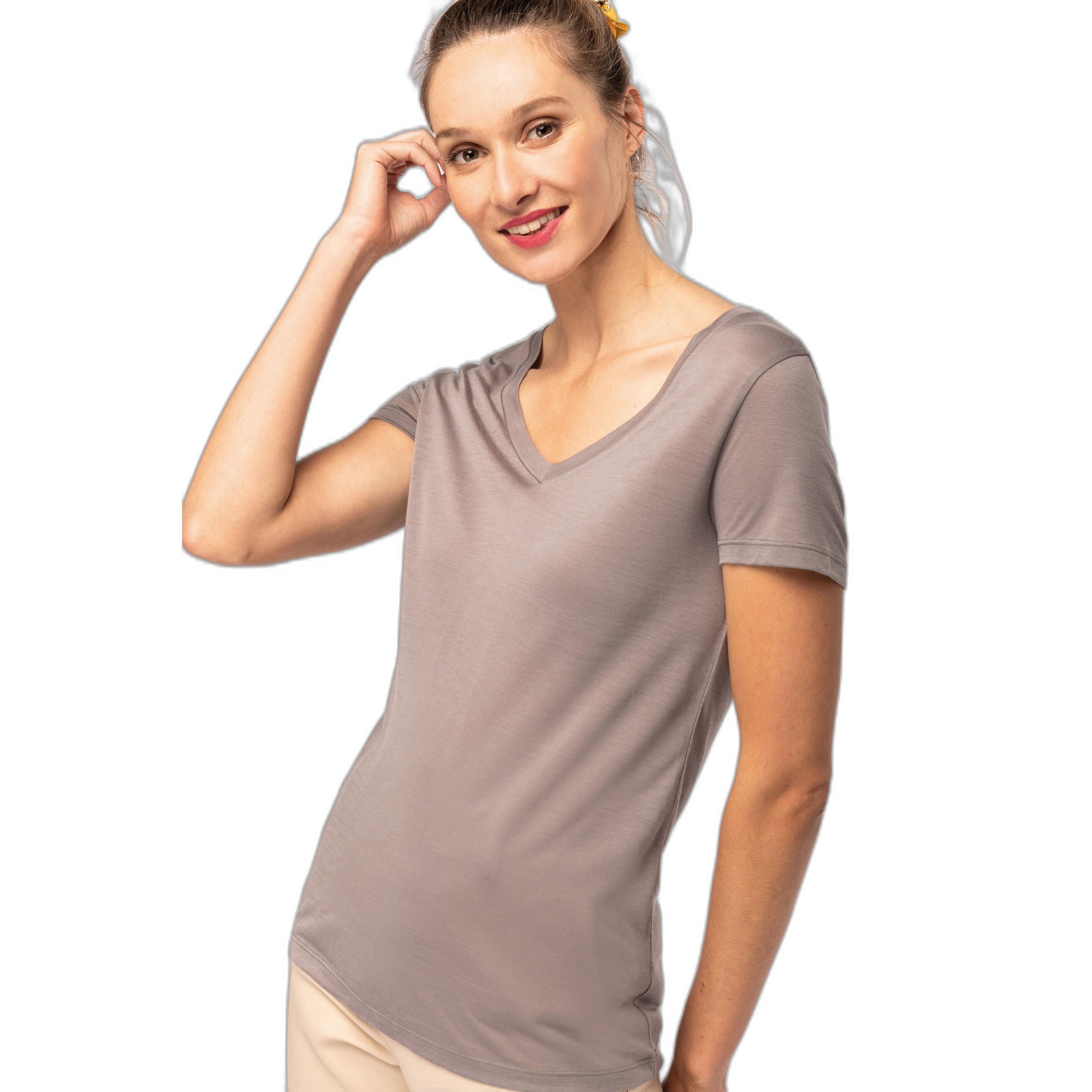 KARIBAN T-shirt da donna con scollo a V Kariban Lyocell Tencel™
