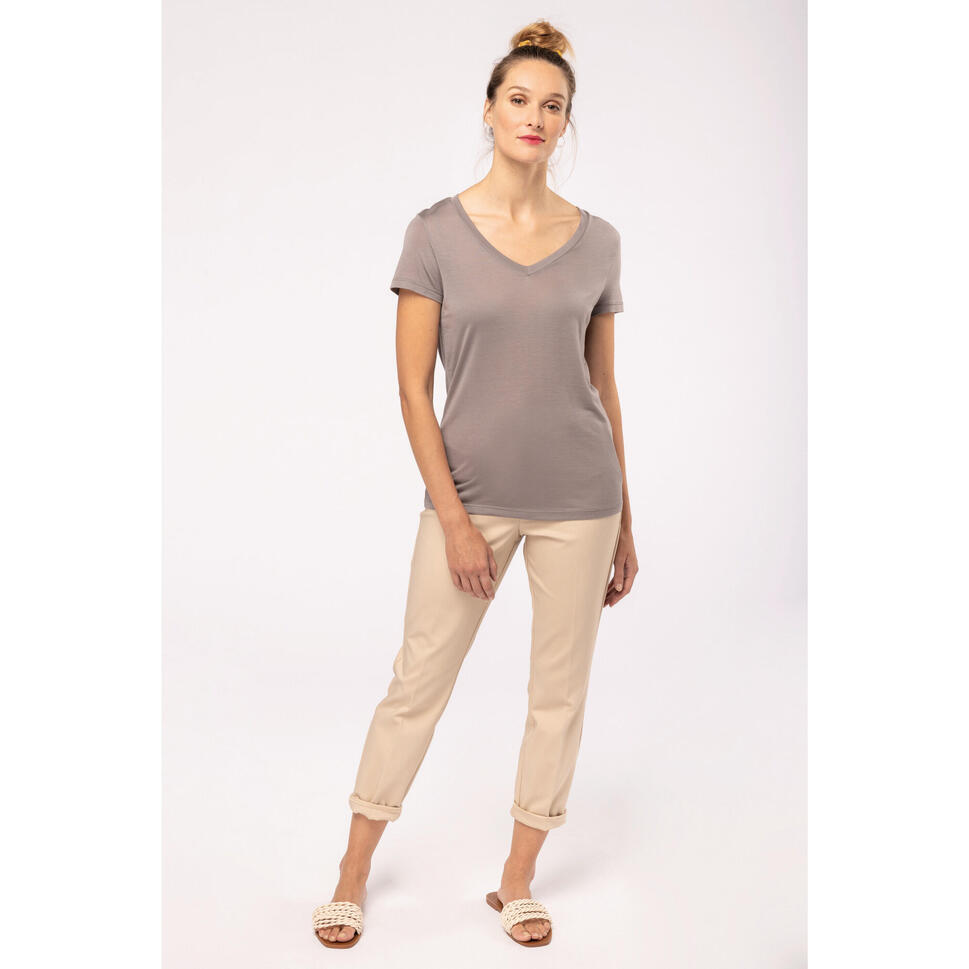 Damska koszulka z dekoltem w serek Kariban Lyocell Tencel™