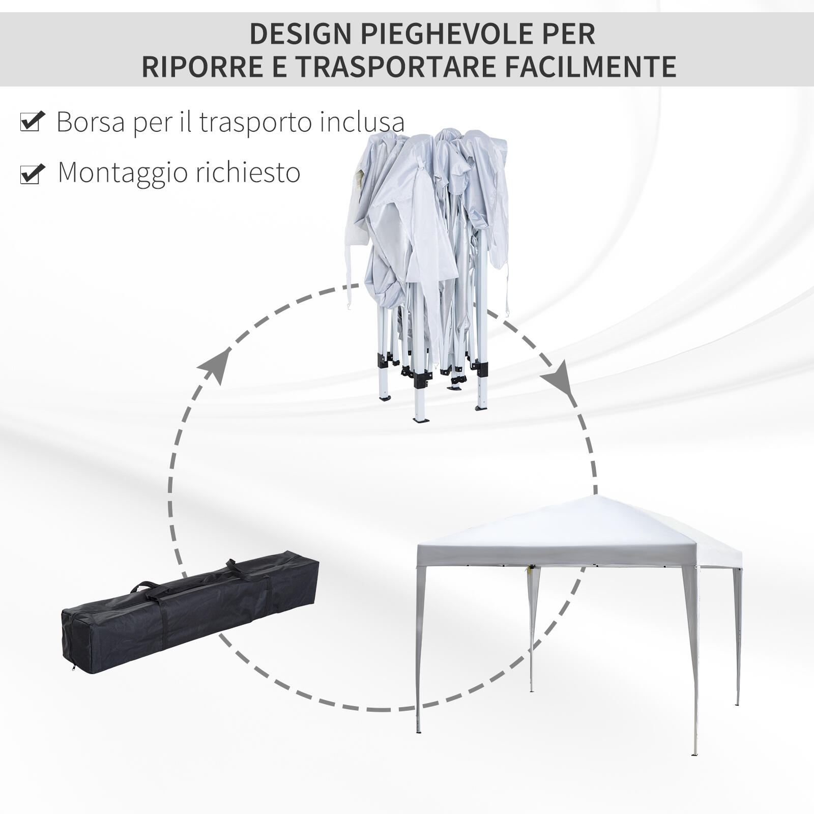 Gazebo da Esterno Pieghevole con Corde e Picchetti Tessuto Oxford 3x3m, Bianco 5/8