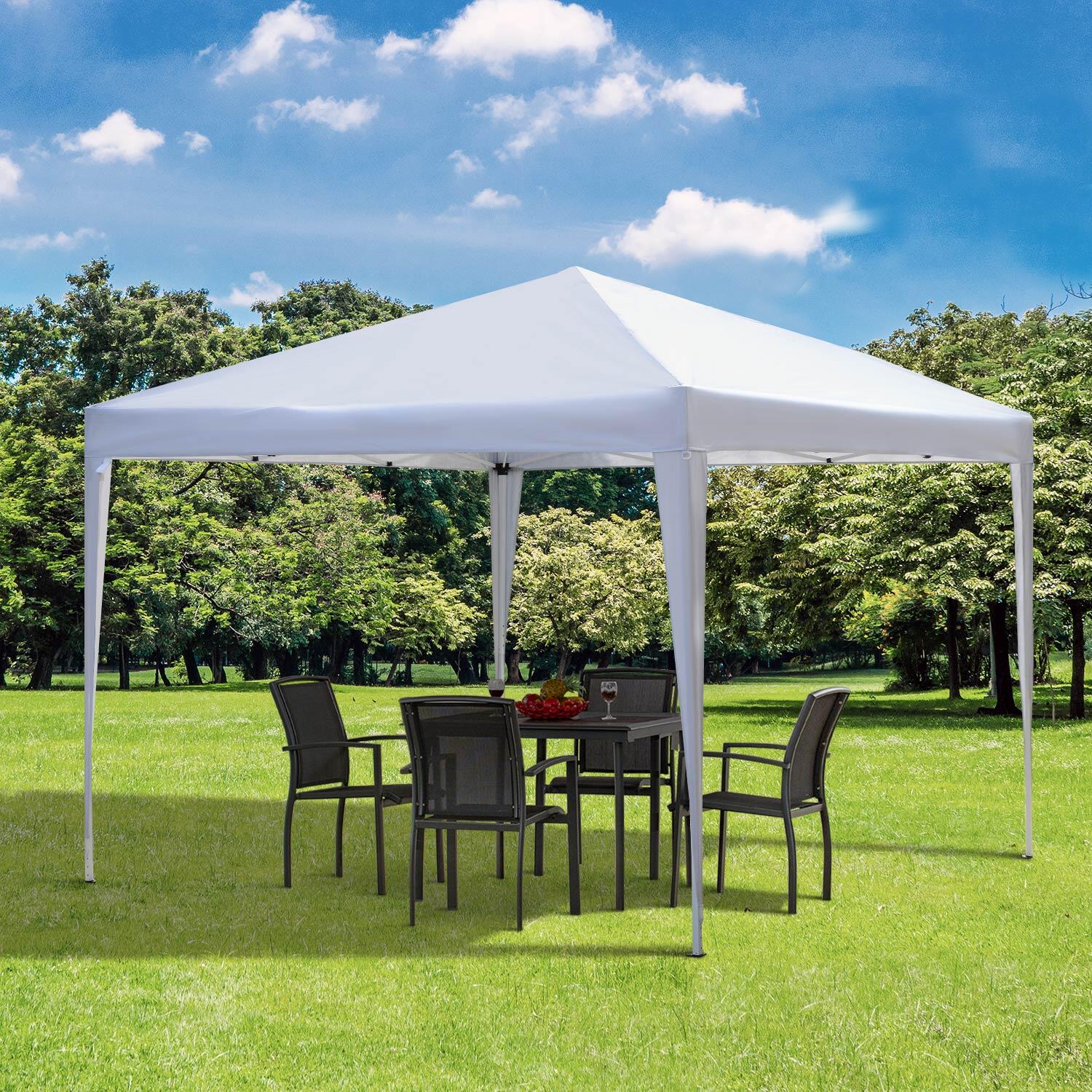 Gazebo da Esterno Pieghevole con Corde e Picchetti Tessuto Oxford 3x3m, Bianco 2/8