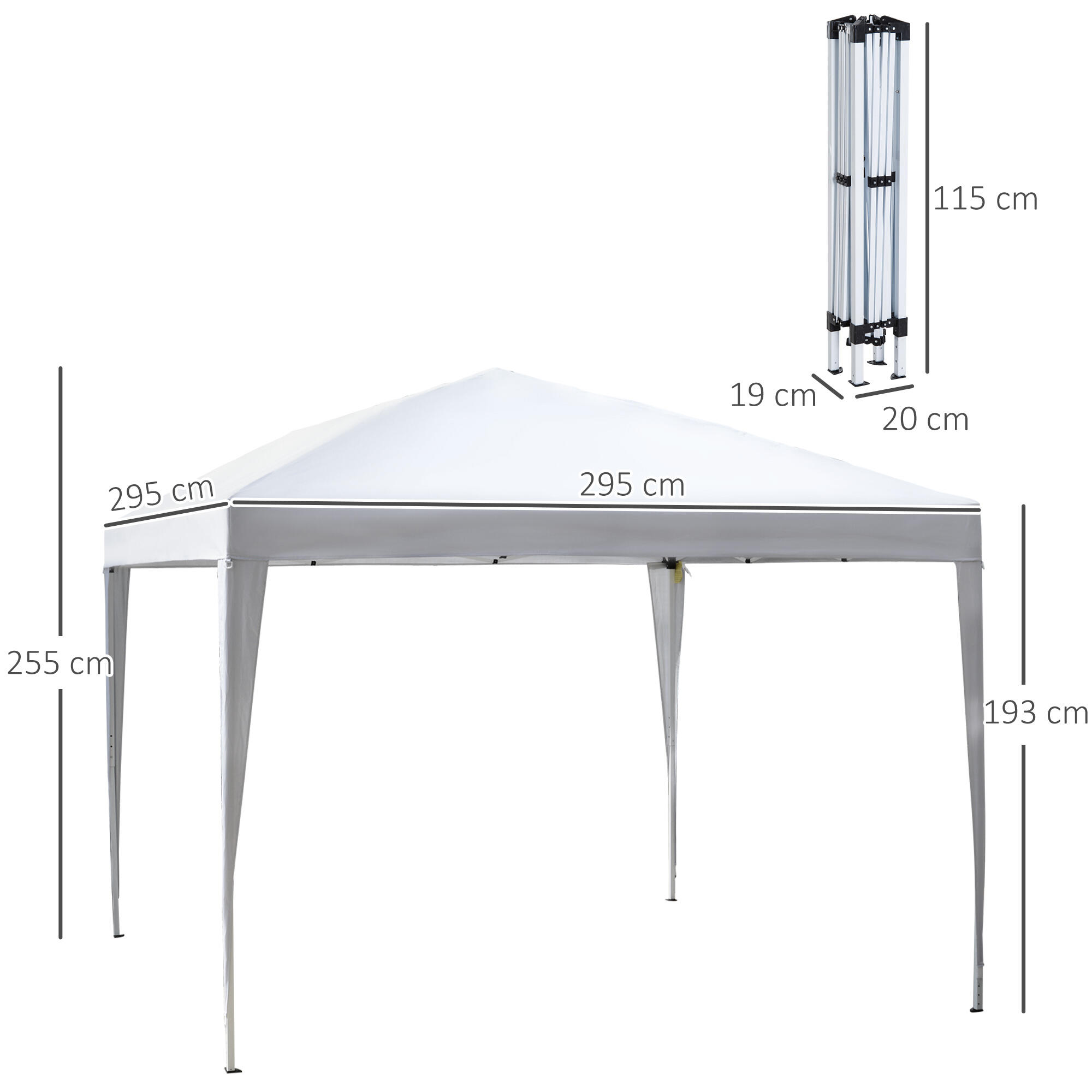 Gazebo da Esterno Pieghevole con Corde e Picchetti Tessuto Oxford 3x3m, Bianco 3/8