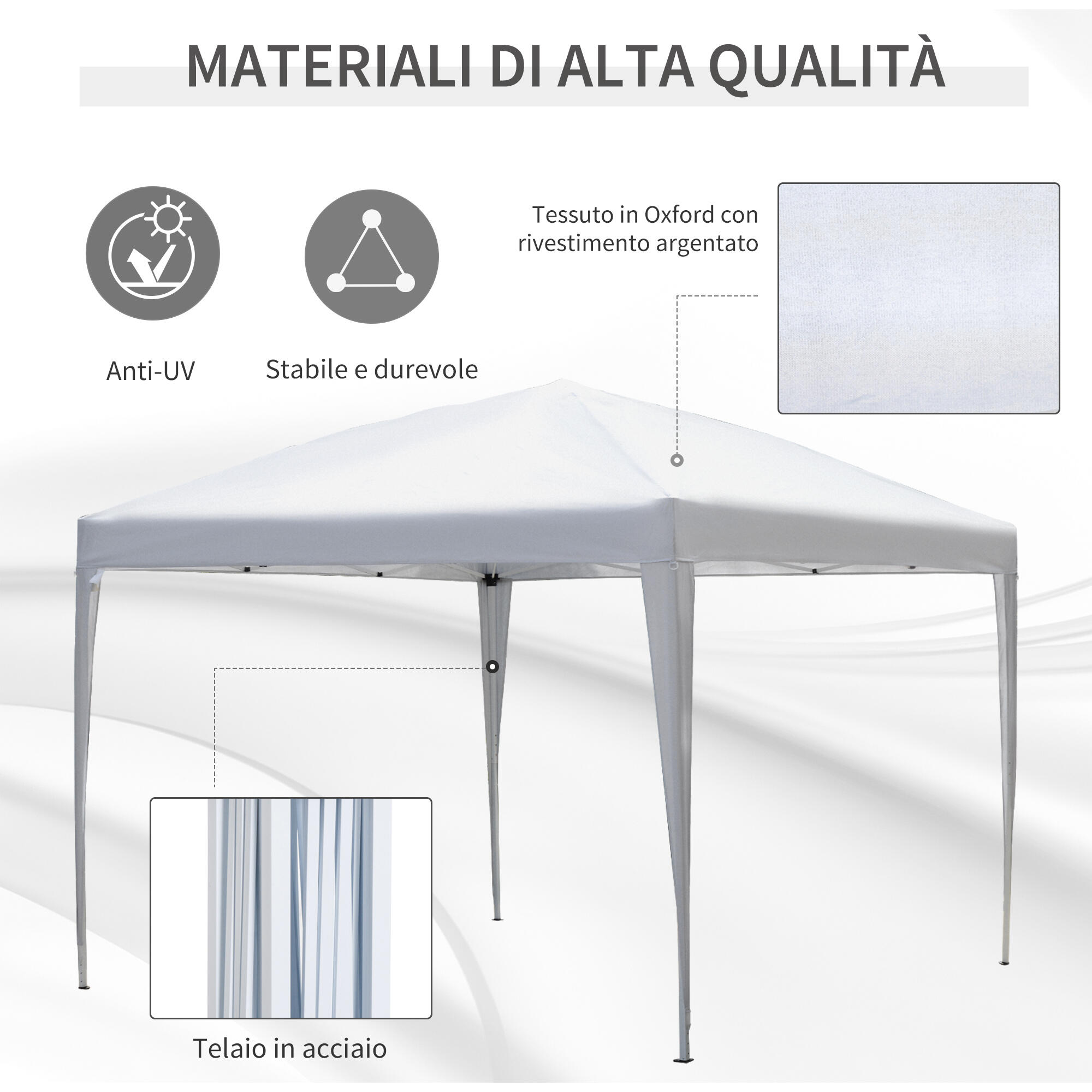 Gazebo da Esterno Pieghevole con Corde e Picchetti Tessuto Oxford 3x3m, Bianco 4/8