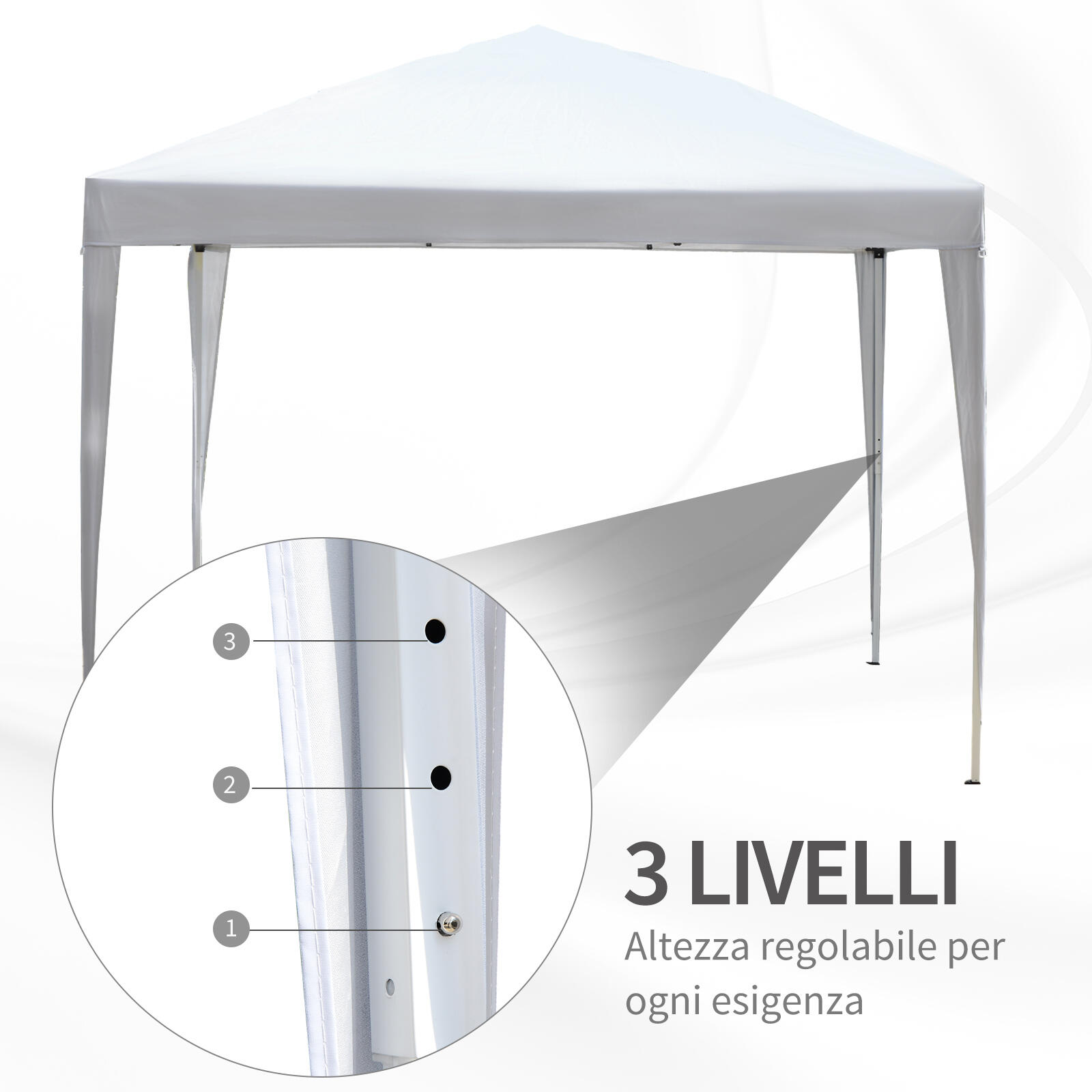 Gazebo da Esterno Pieghevole con Corde e Picchetti Tessuto Oxford 3x3m, Bianco 7/8