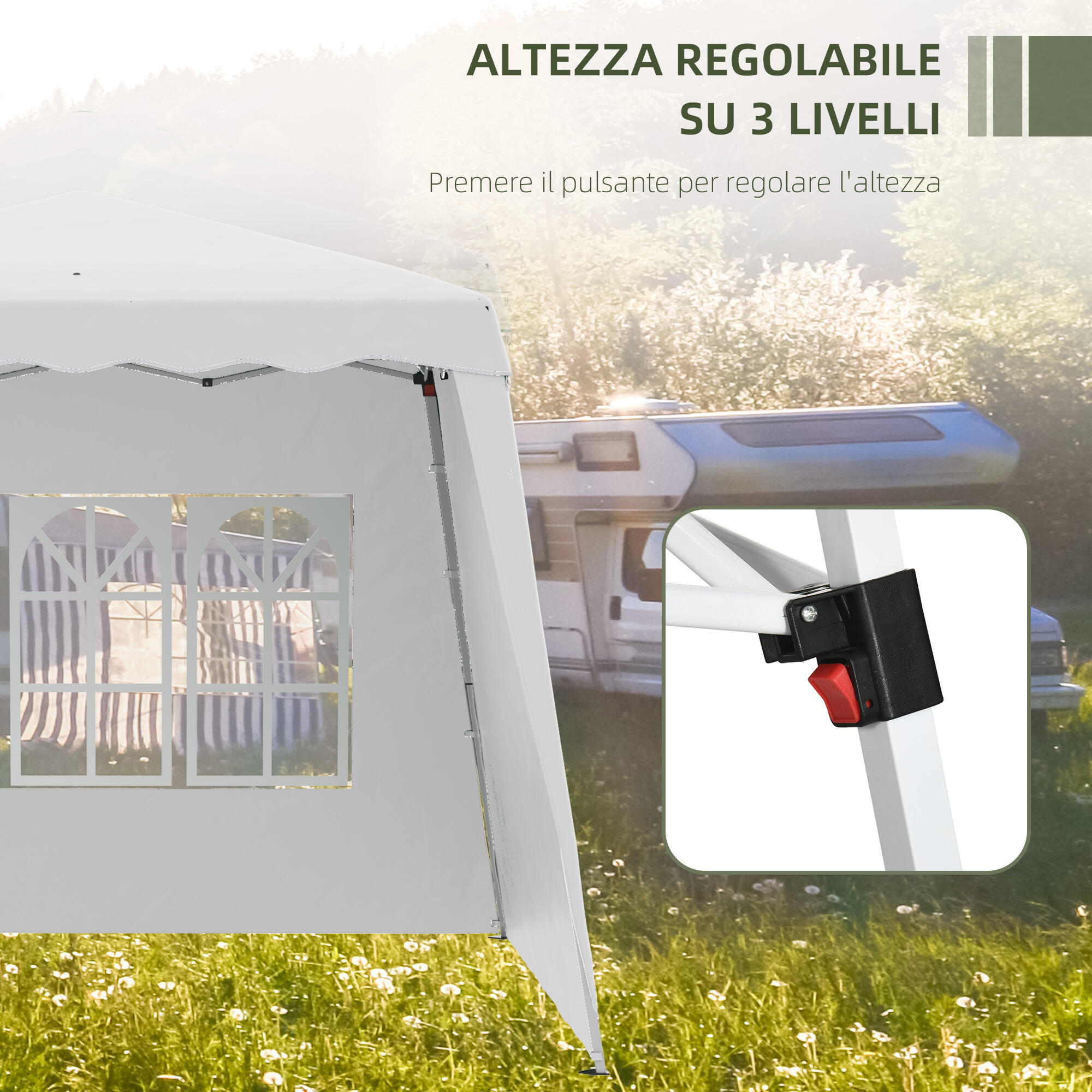 Outsunny Gazebo da Esterno Pieghevole 2.4x2.4x2.5m Altezza Regolabile Bianco 6/7