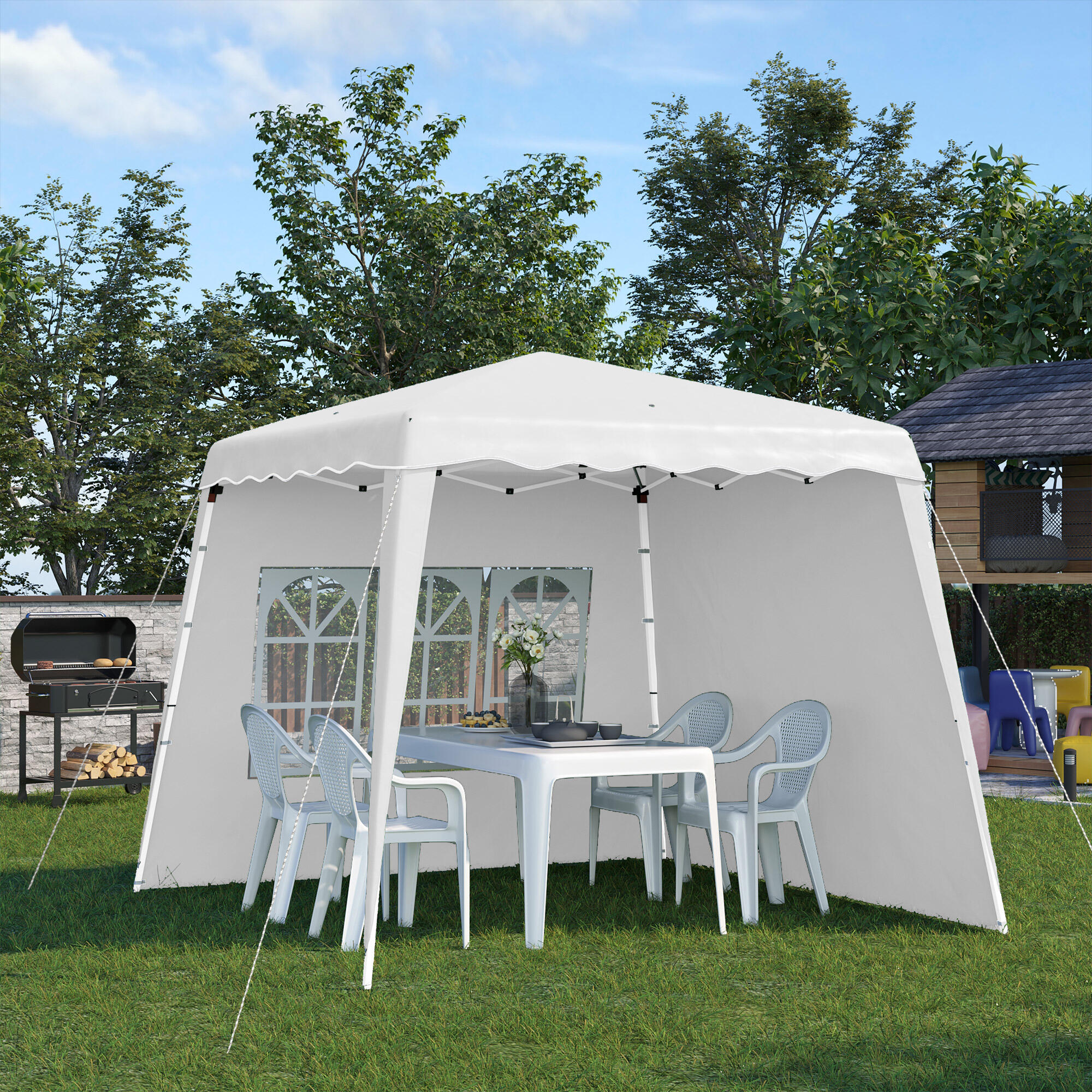Outsunny Gazebo da Esterno Pieghevole 2.4x2.4x2.5m Altezza Regolabile Bianco 2/7