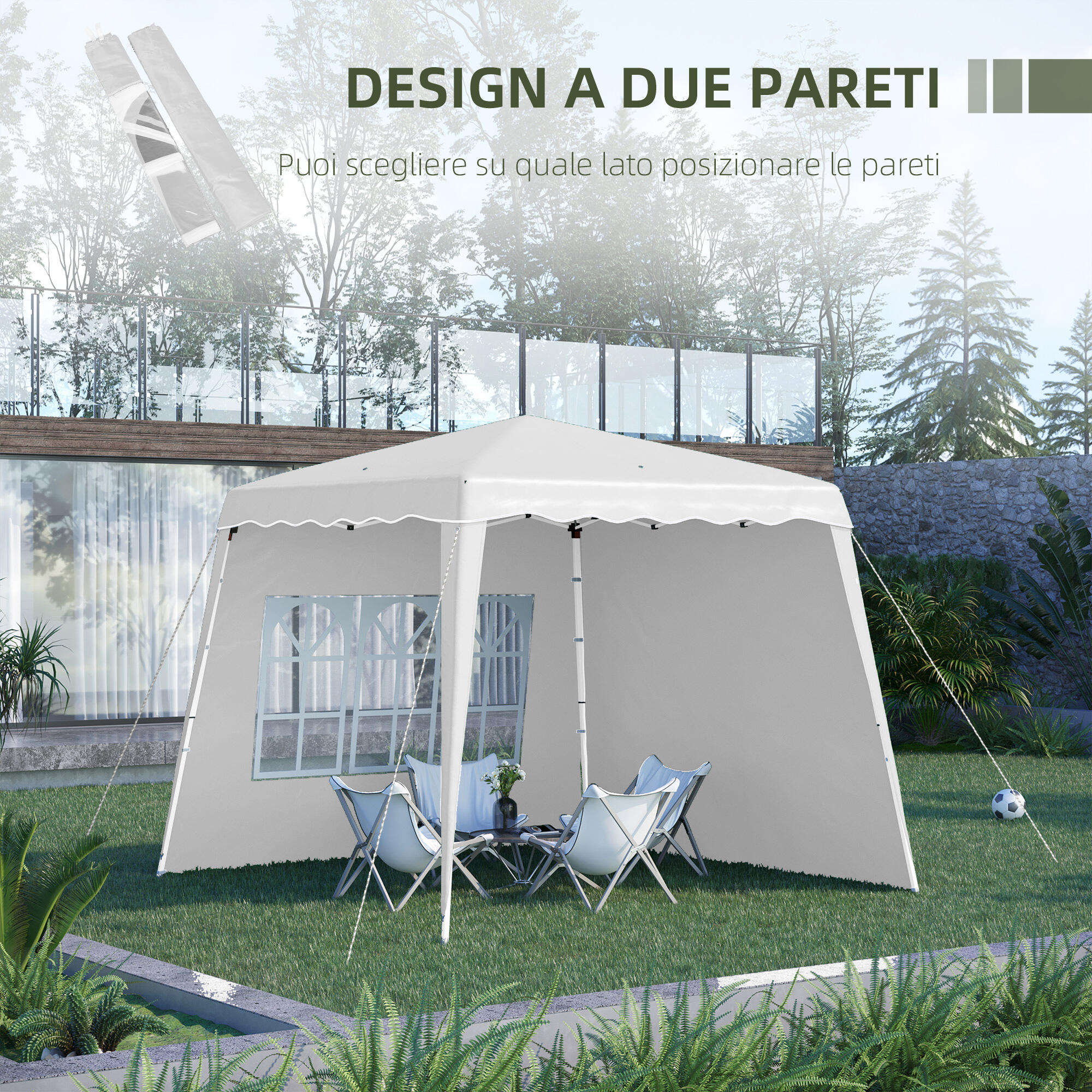 Outsunny Gazebo da Esterno Pieghevole 2.4x2.4x2.5m Altezza Regolabile Bianco 4/7