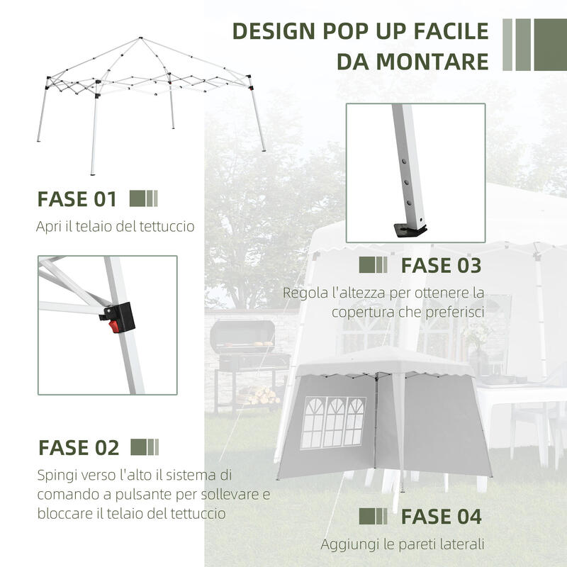 Outsunny Foișor de Exterior Pliabil 2,4X2,4X2,5M, Reglabil În Înălțime, Alb