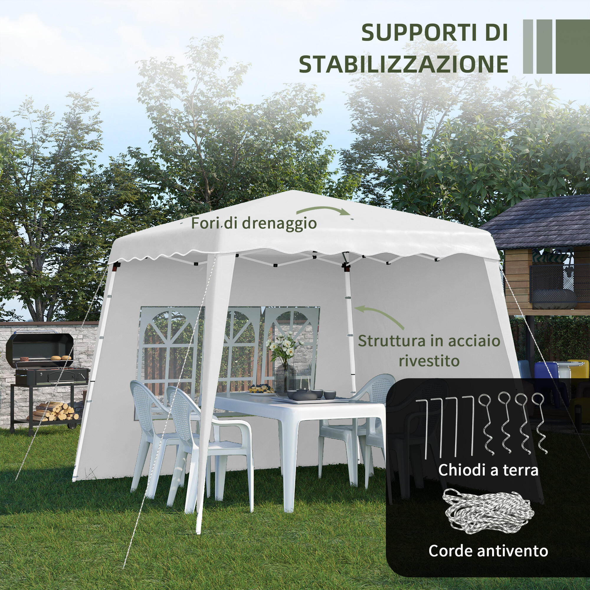 Outsunny Gazebo da Esterno Pieghevole 2.4x2.4x2.5m Altezza Regolabile Bianco 7/7