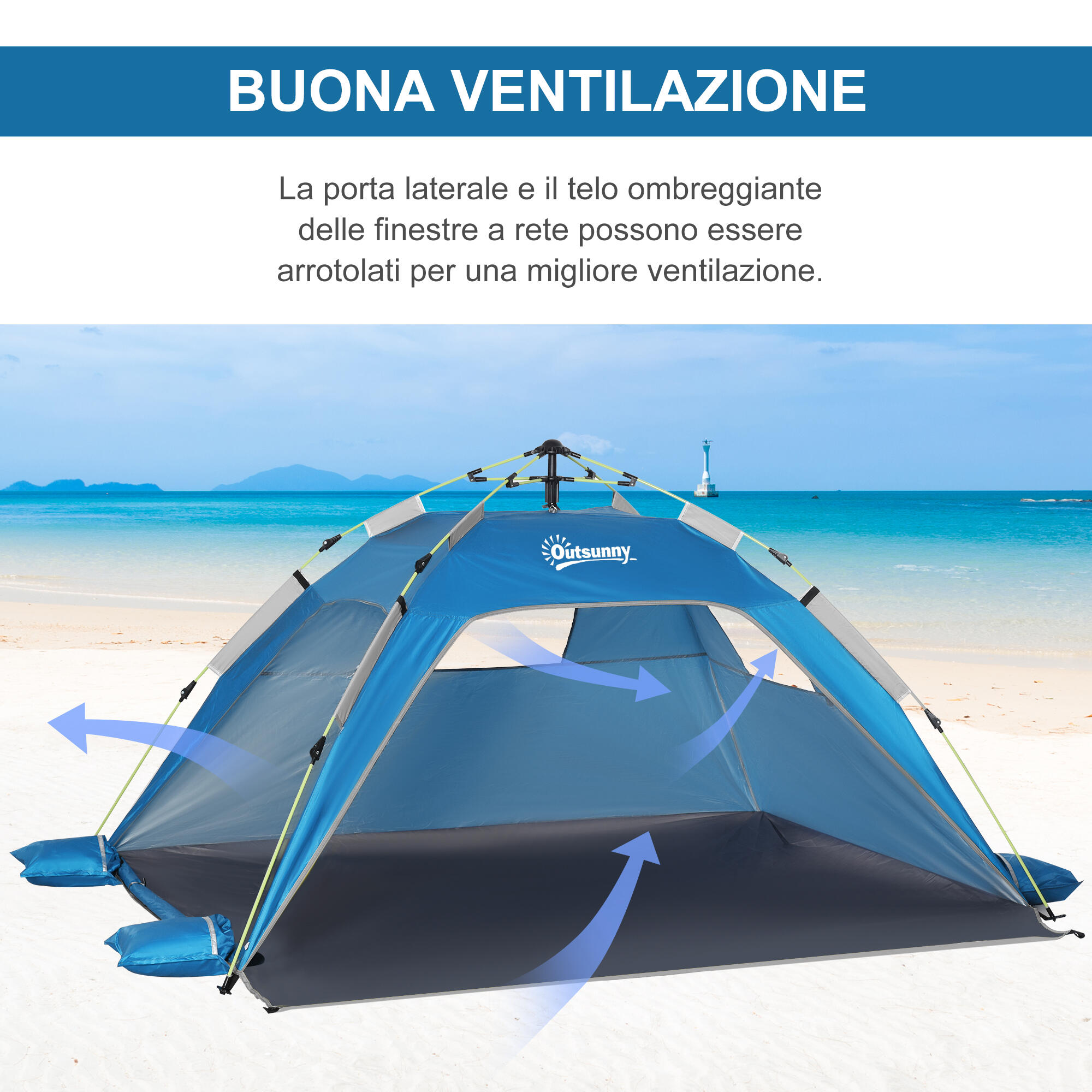 Outsunny Tenda da Spiaggia Pop Up in Poliestere e Vetro Blu Cielo e Grigio 6/7