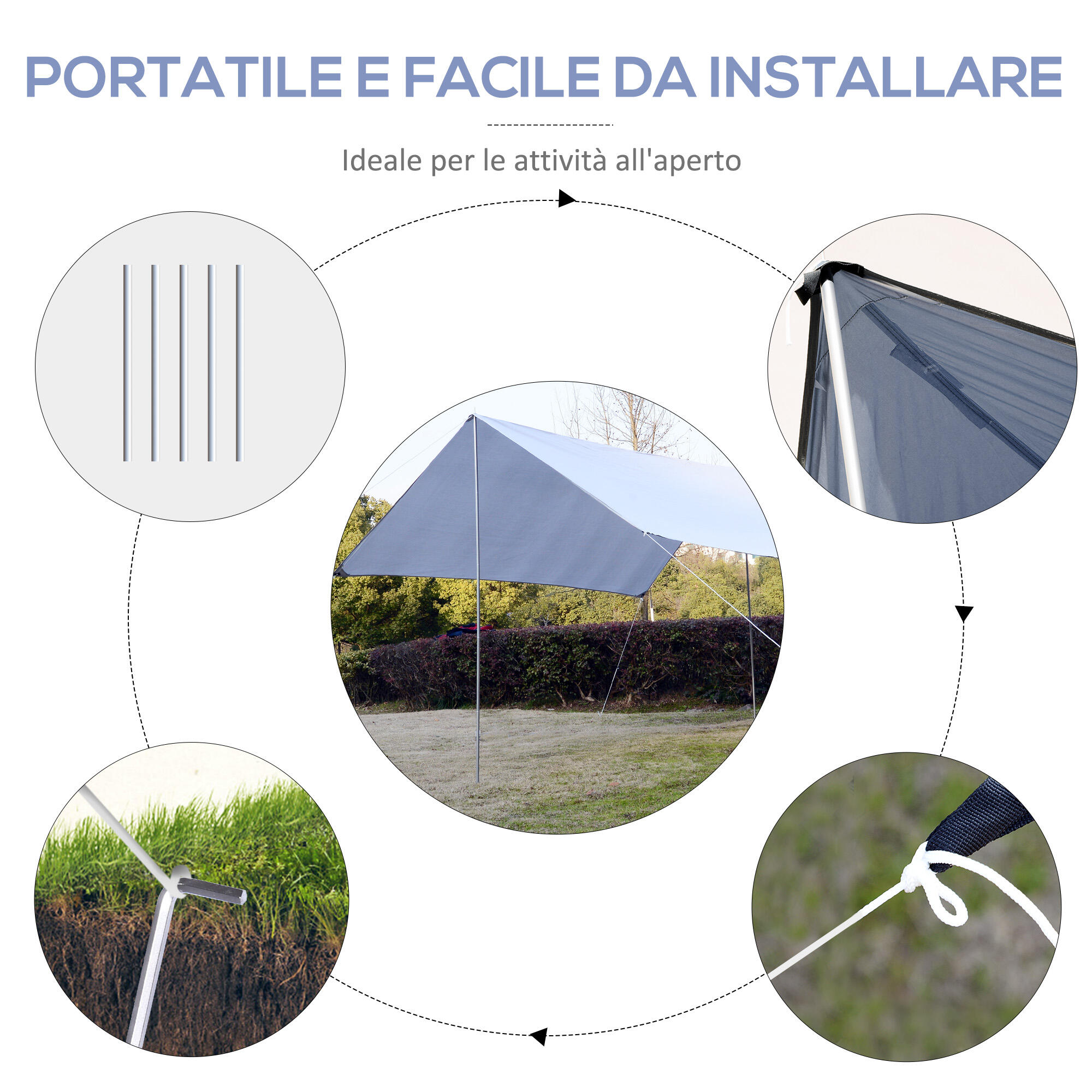 Outsunny Tenda da Sole Portatile 3x3m Tendalino Parasole Impermeabile Bianco 5/7
