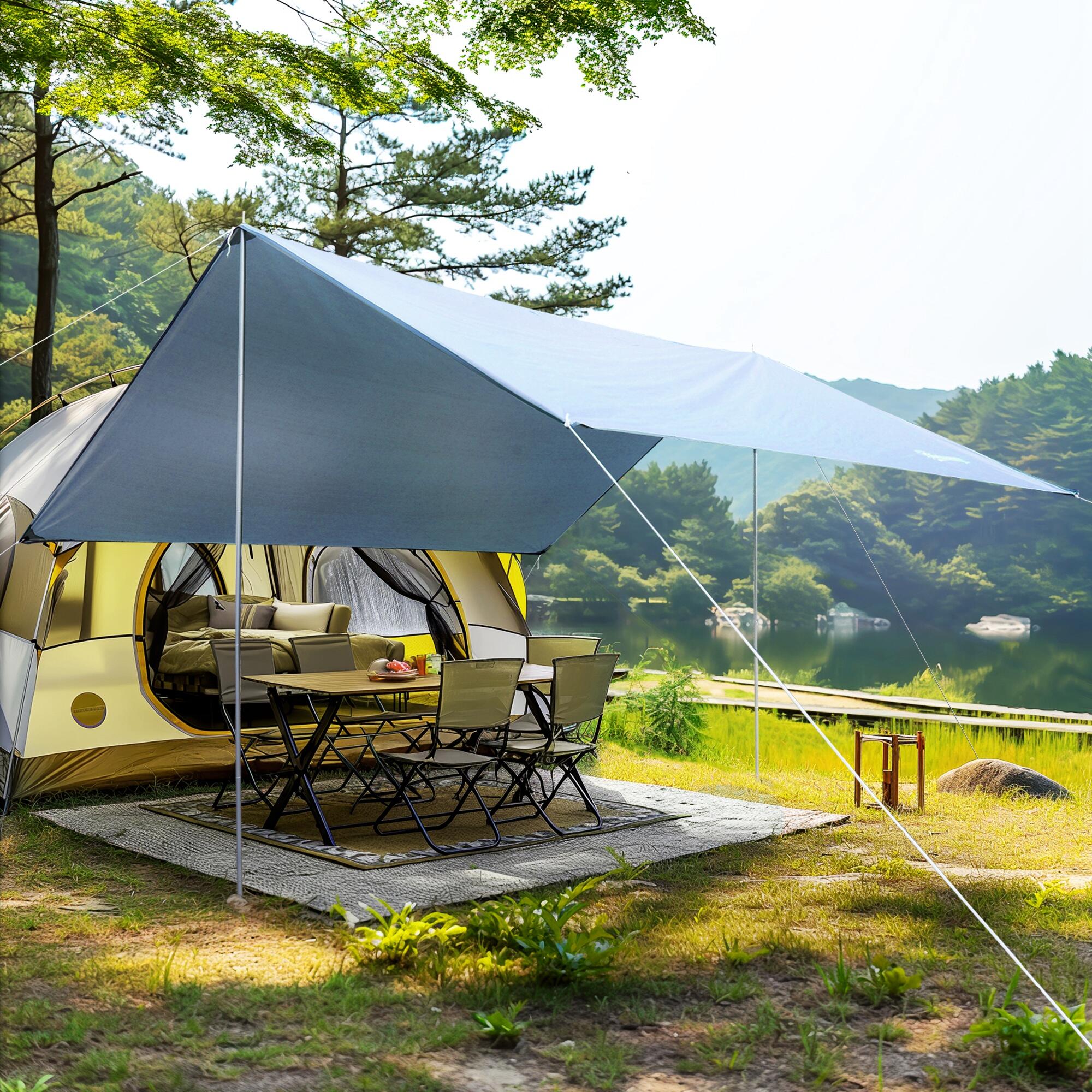 Outsunny Tenda da Sole Portatile 3x3m Tendalino Parasole Impermeabile Bianco 2/7
