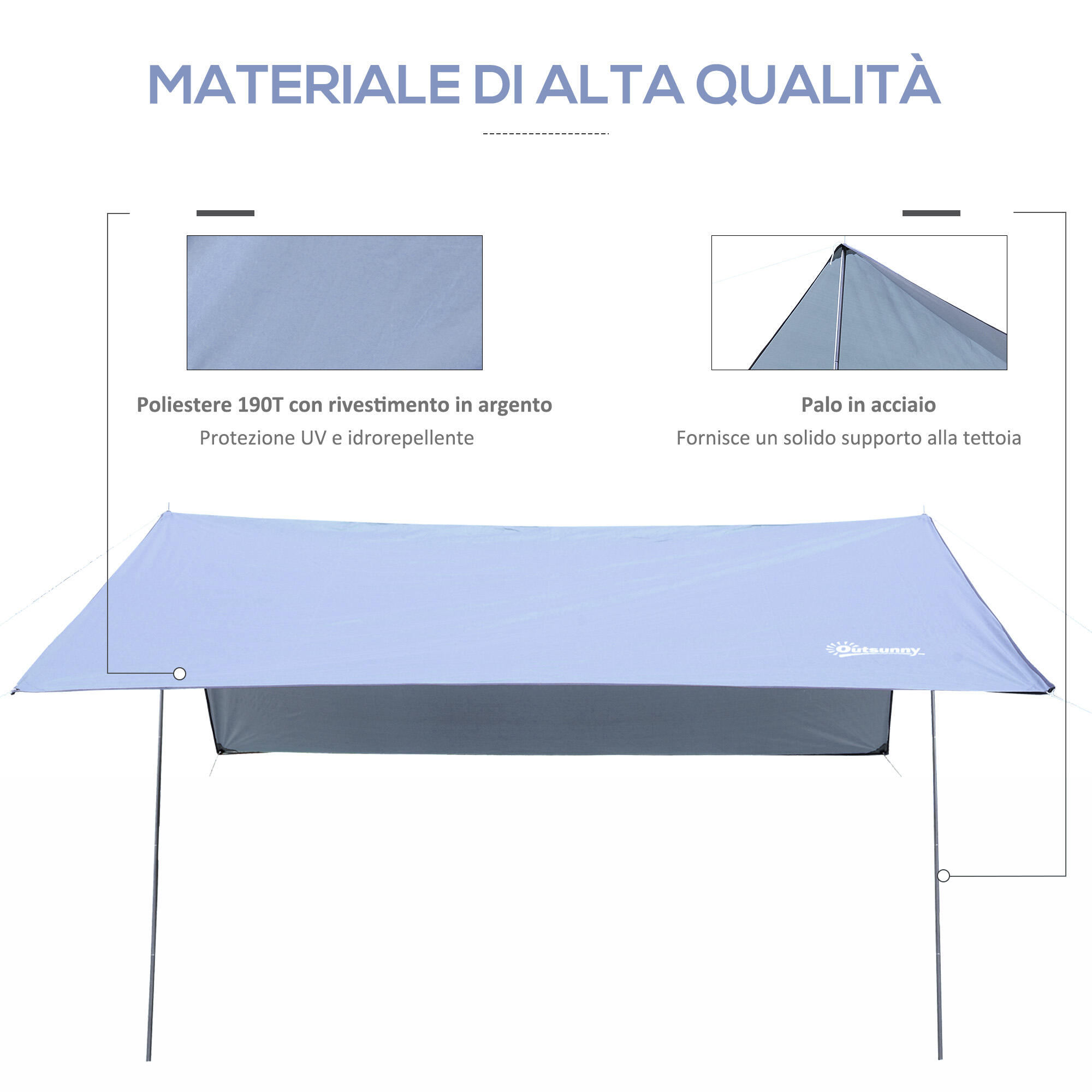 Outsunny Tenda da Sole Portatile 3x3m Tendalino Parasole Impermeabile Bianco 4/7