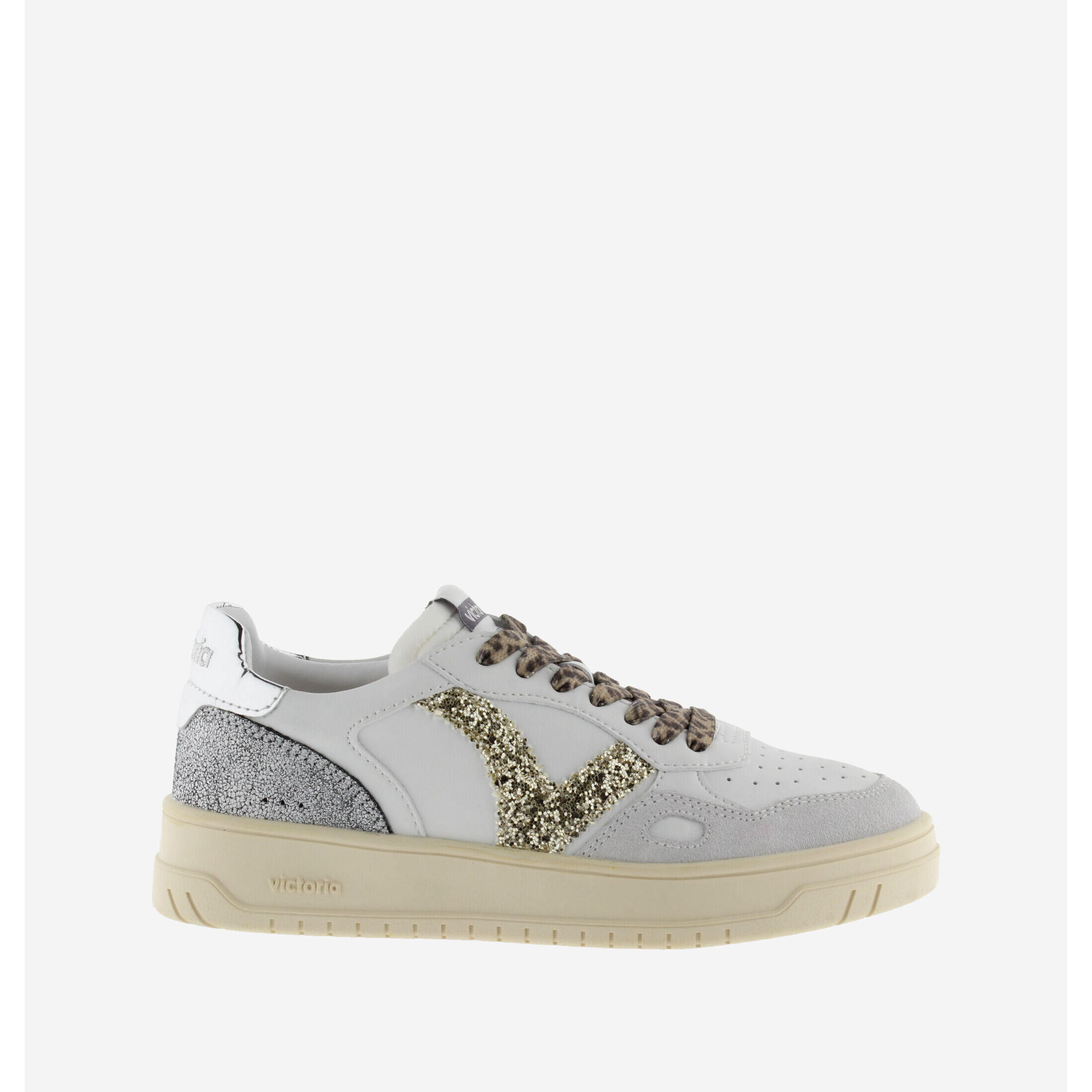 Baskets en effet cuir blanc et or femme Victoria 1/6