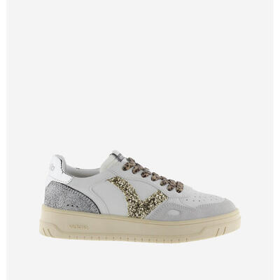 Witte en gouden leren sneakers voor dames victoria