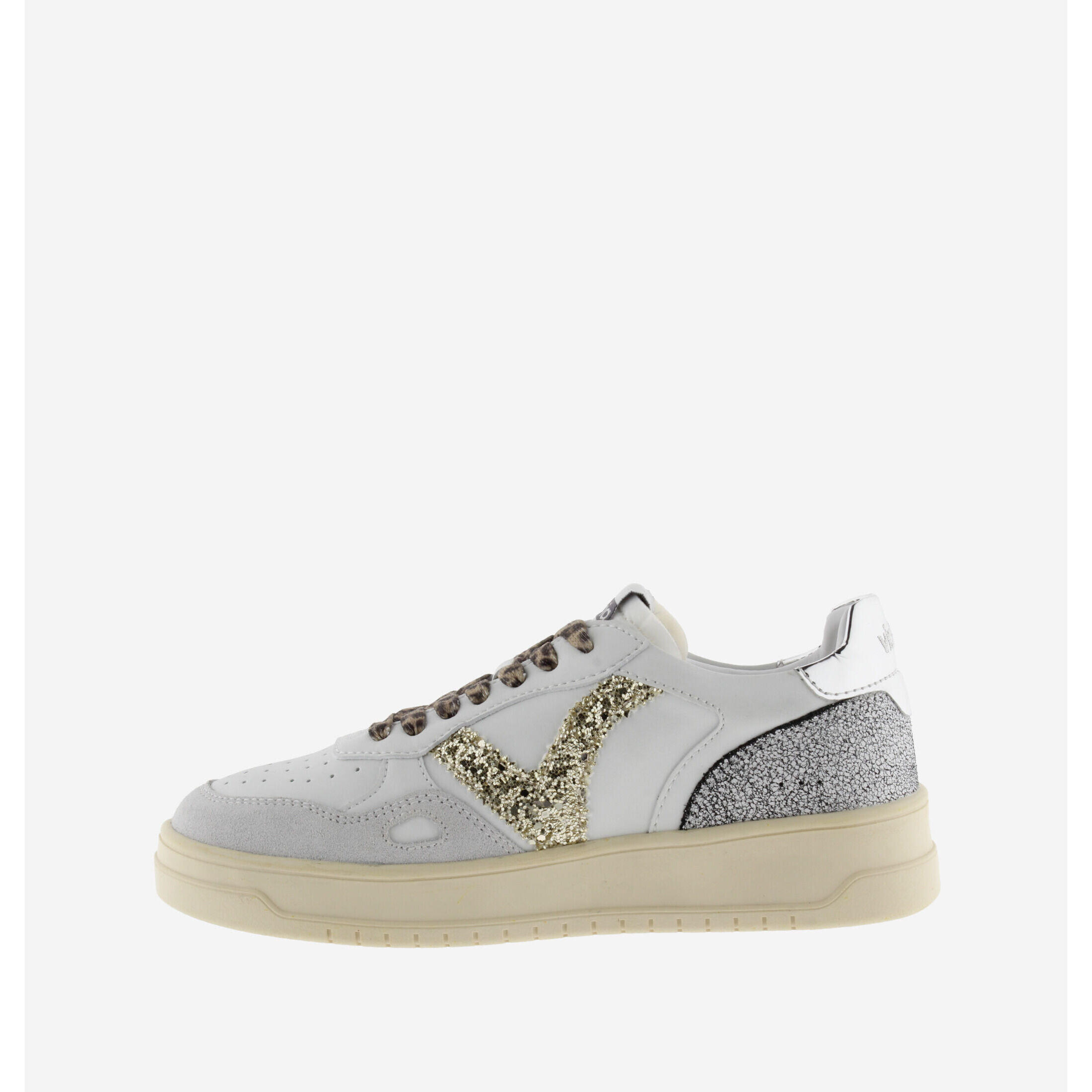 Baskets en effet cuir blanc et or femme Victoria 2/6