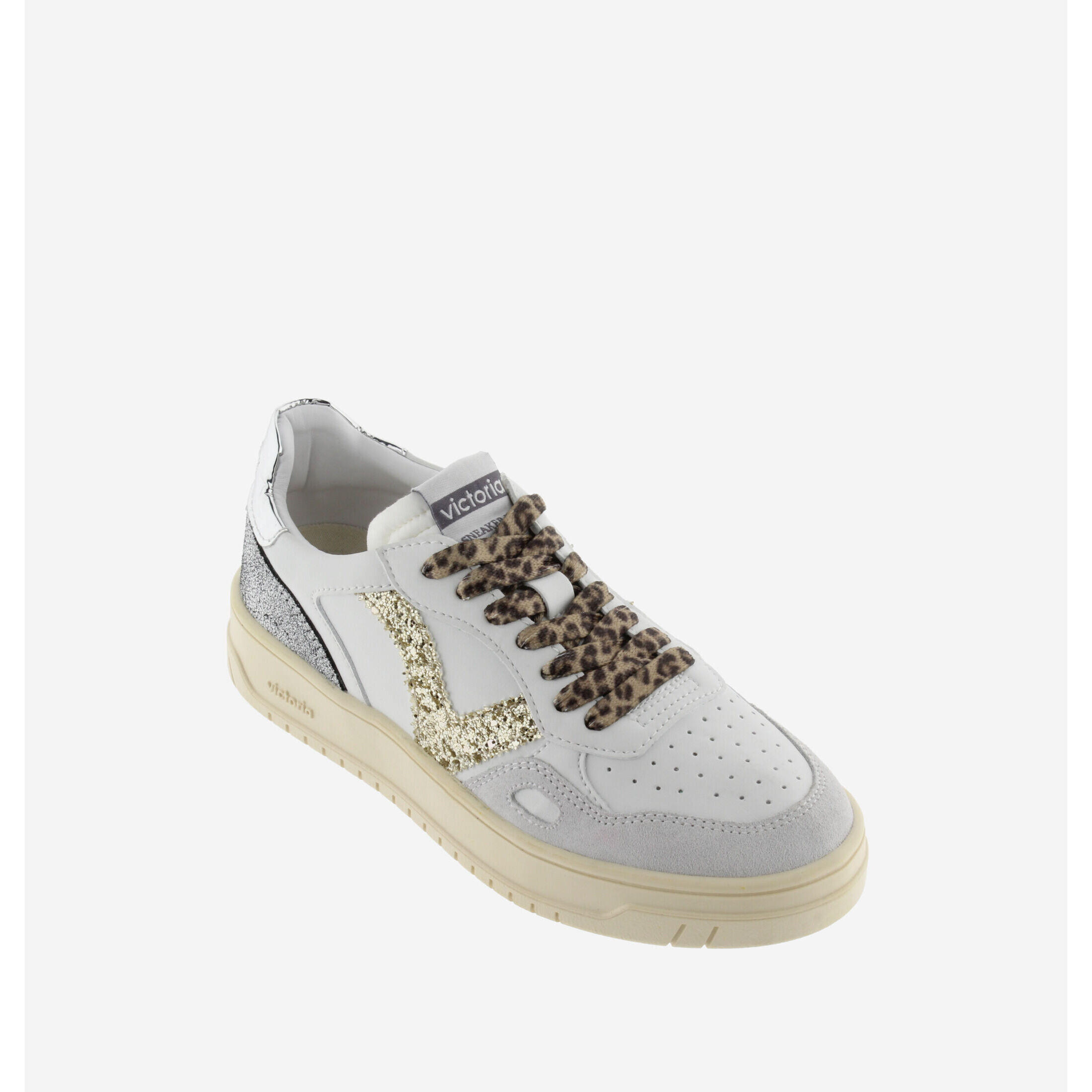 Baskets en effet cuir blanc et or femme Victoria 3/6