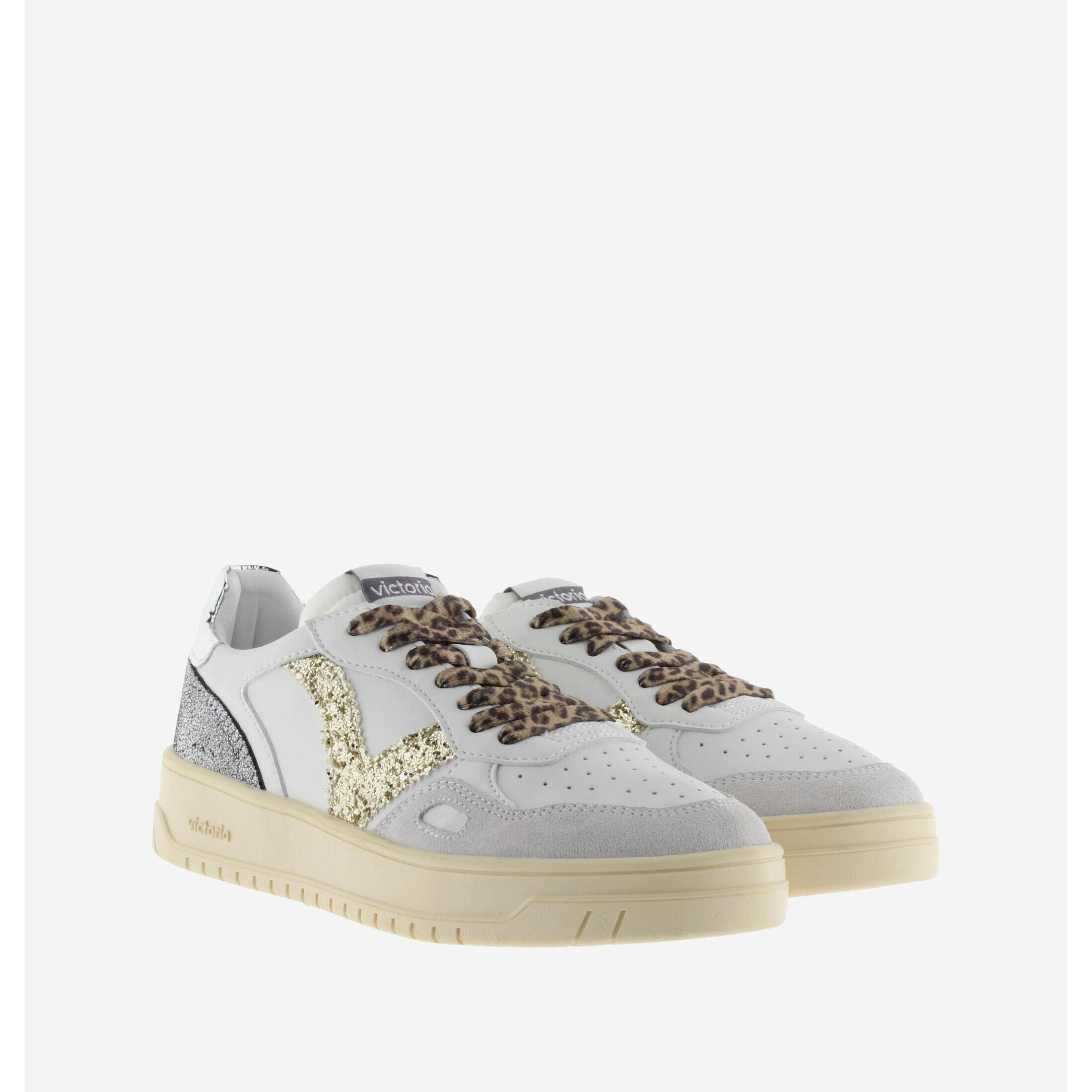 Baskets en effet cuir blanc et or femme Victoria 4/6