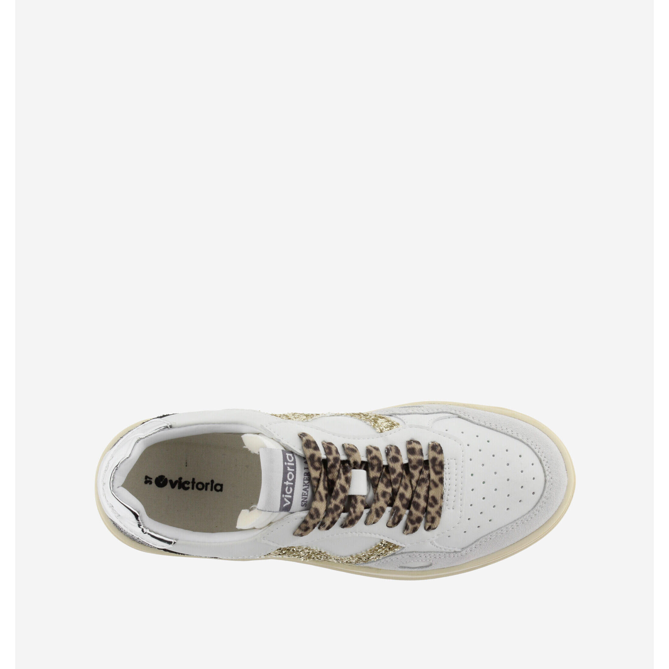 Baskets en effet cuir blanc et or femme Victoria 5/6