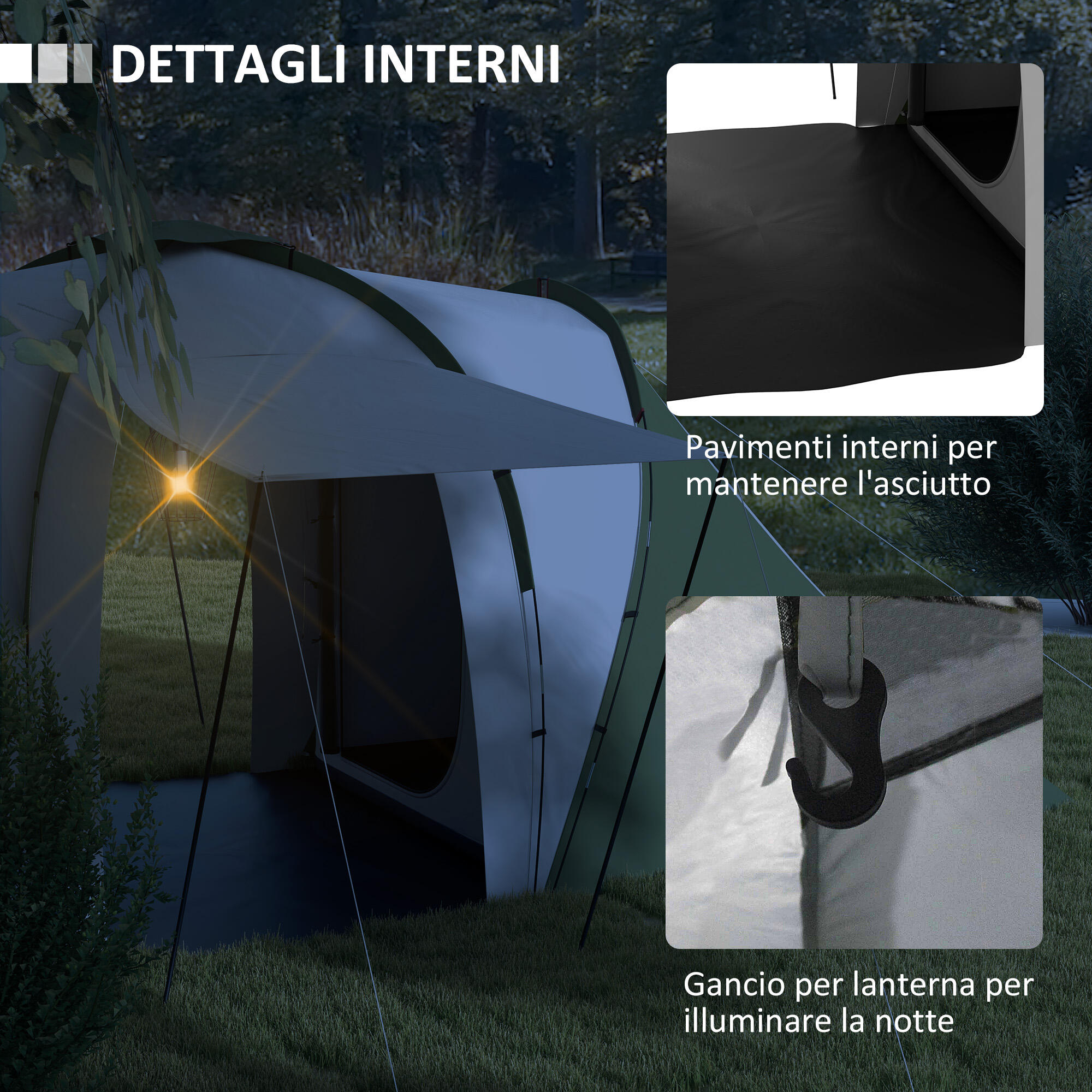 Outsunny Tenda da Campeggio 4-6 Persone con 2 Camere Grigia e Verde 6/8
