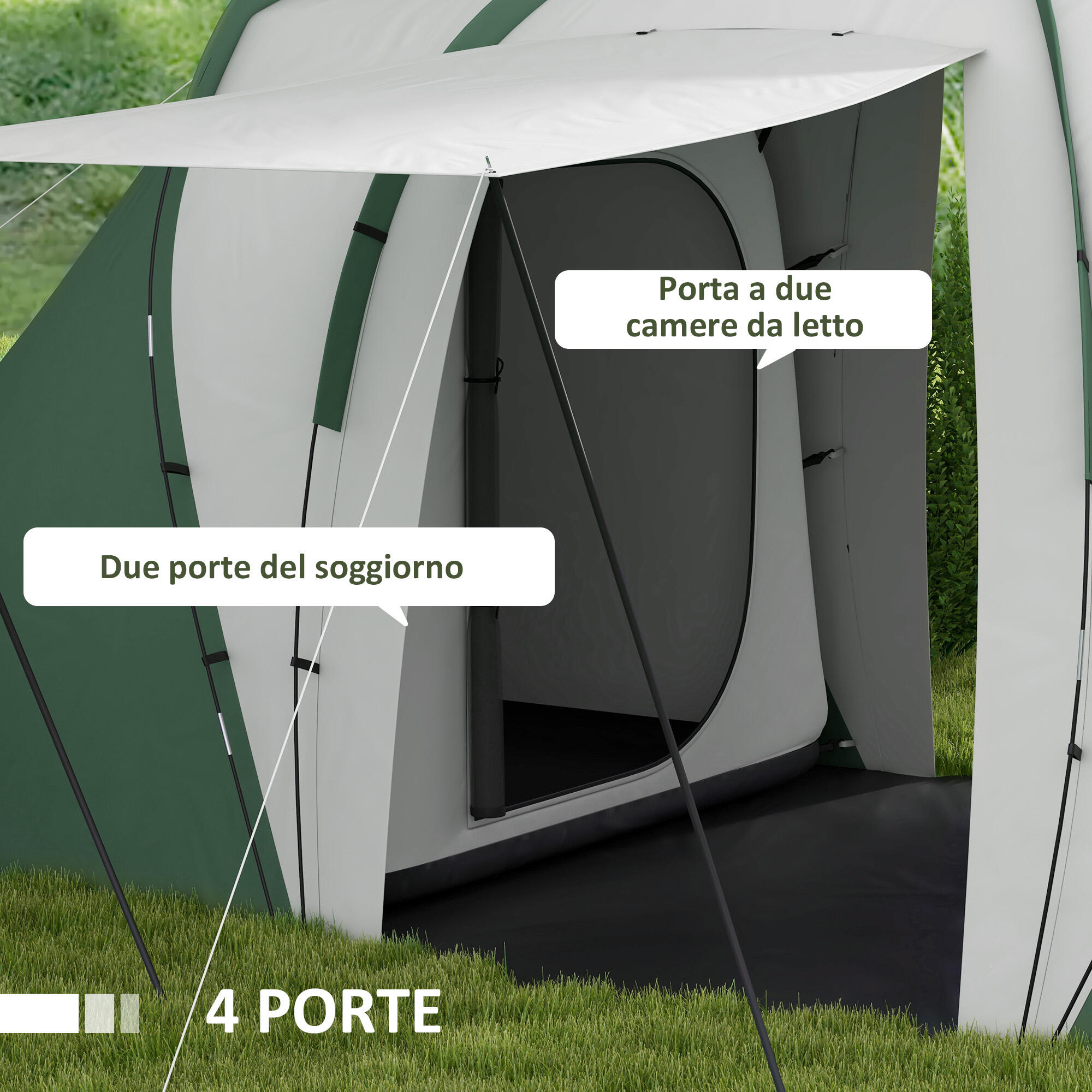 Outsunny Tenda da Campeggio 4-6 Persone con 2 Camere Grigia e Verde 5/8