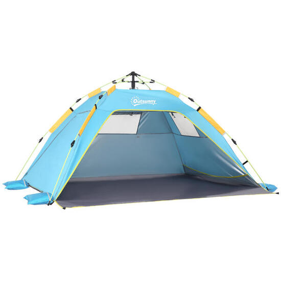 Outsunny Tenda da Spiaggia Pop Up in Poliestere e Vetro Blu Chiaro e Giallo