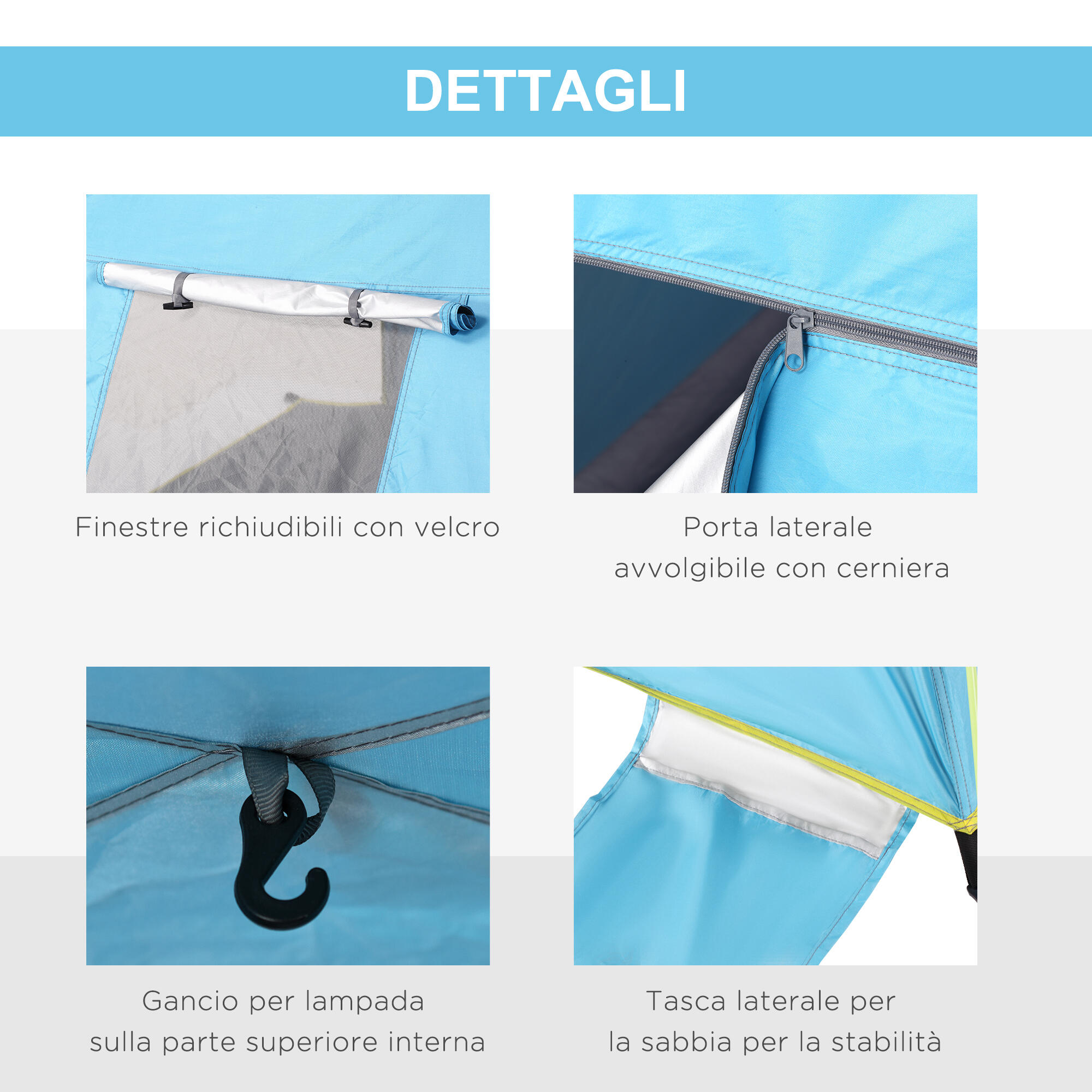 Outsunny Tenda da Spiaggia Pop Up in Poliestere e Vetro Blu Chiaro e Giallo 5/7