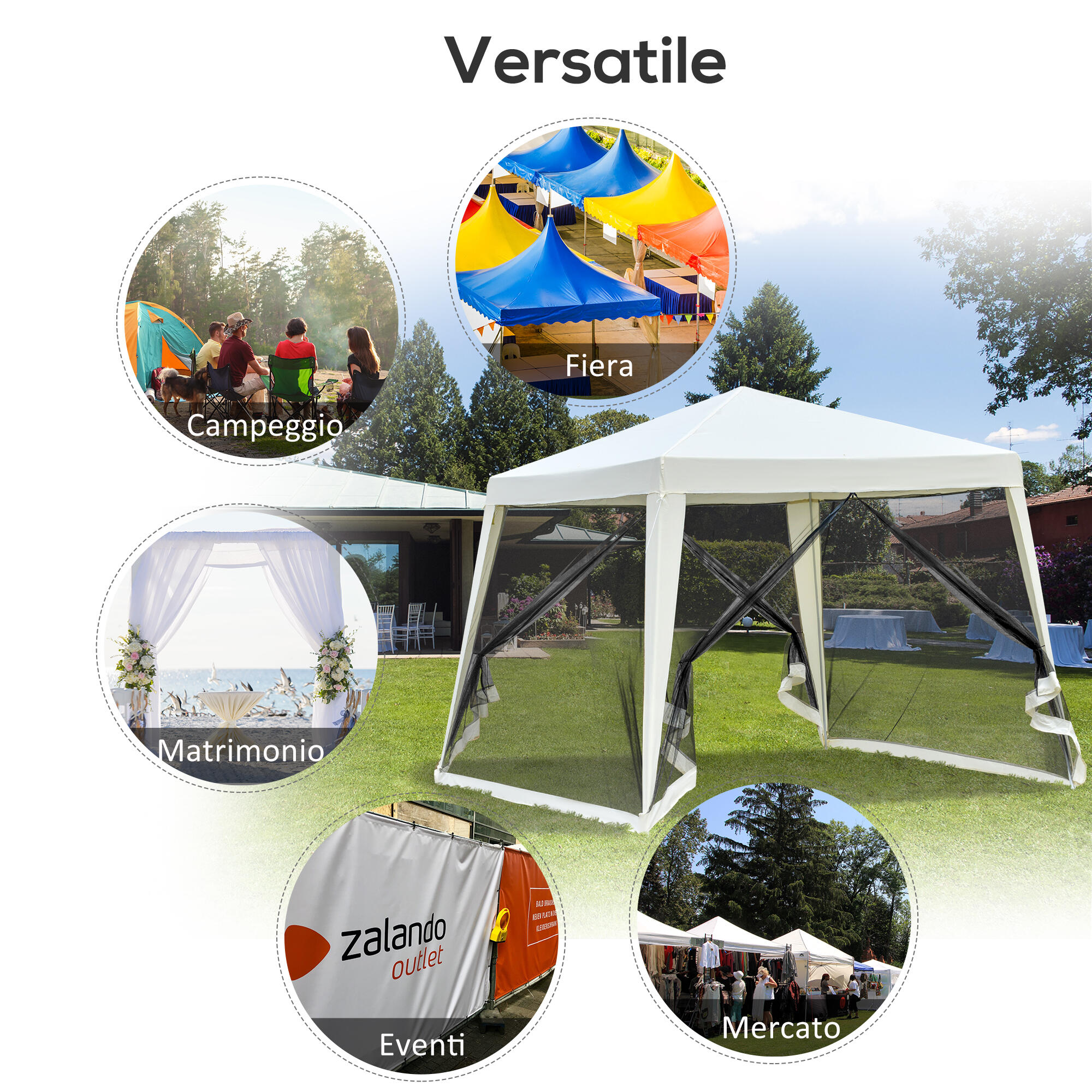 Outsunny Gazebo Impermeabile con Zanzariere da Esterno Beige Tendone 7/8