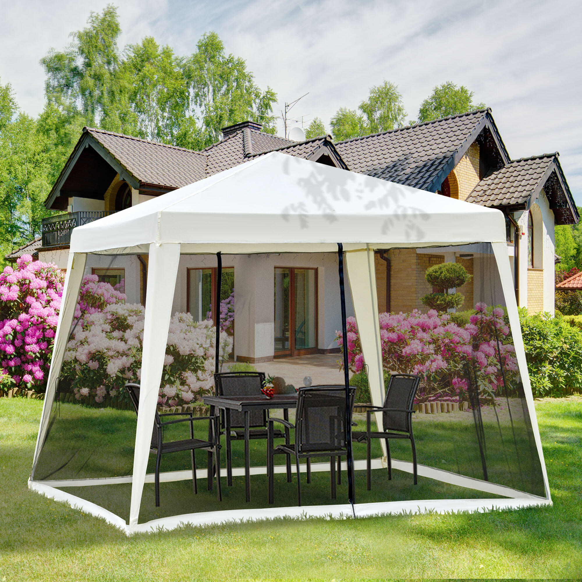Outsunny Gazebo Impermeabile con Zanzariere da Esterno Beige Tendone 2/8
