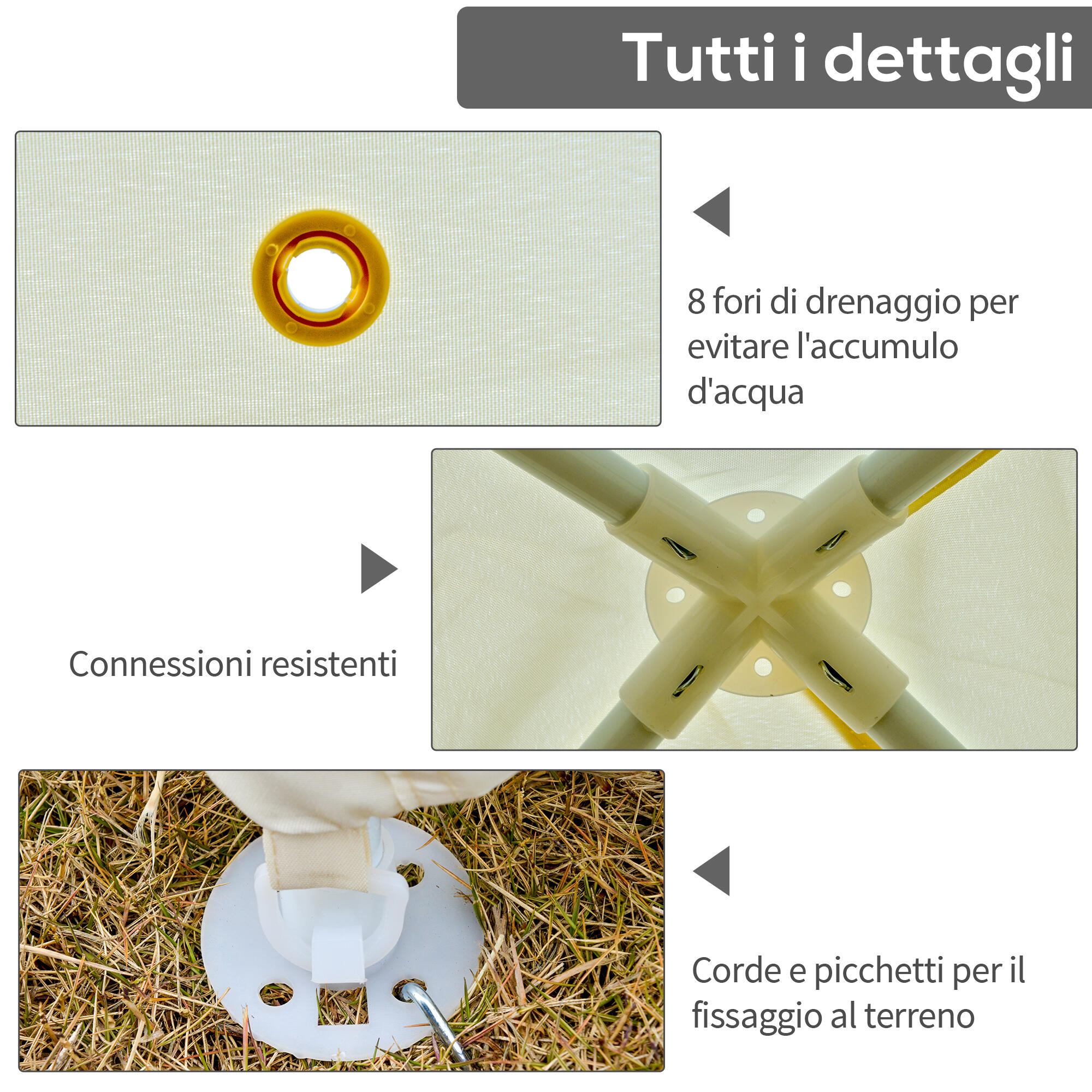 Outsunny Gazebo Impermeabile con Zanzariere da Esterno Beige Tendone 6/8