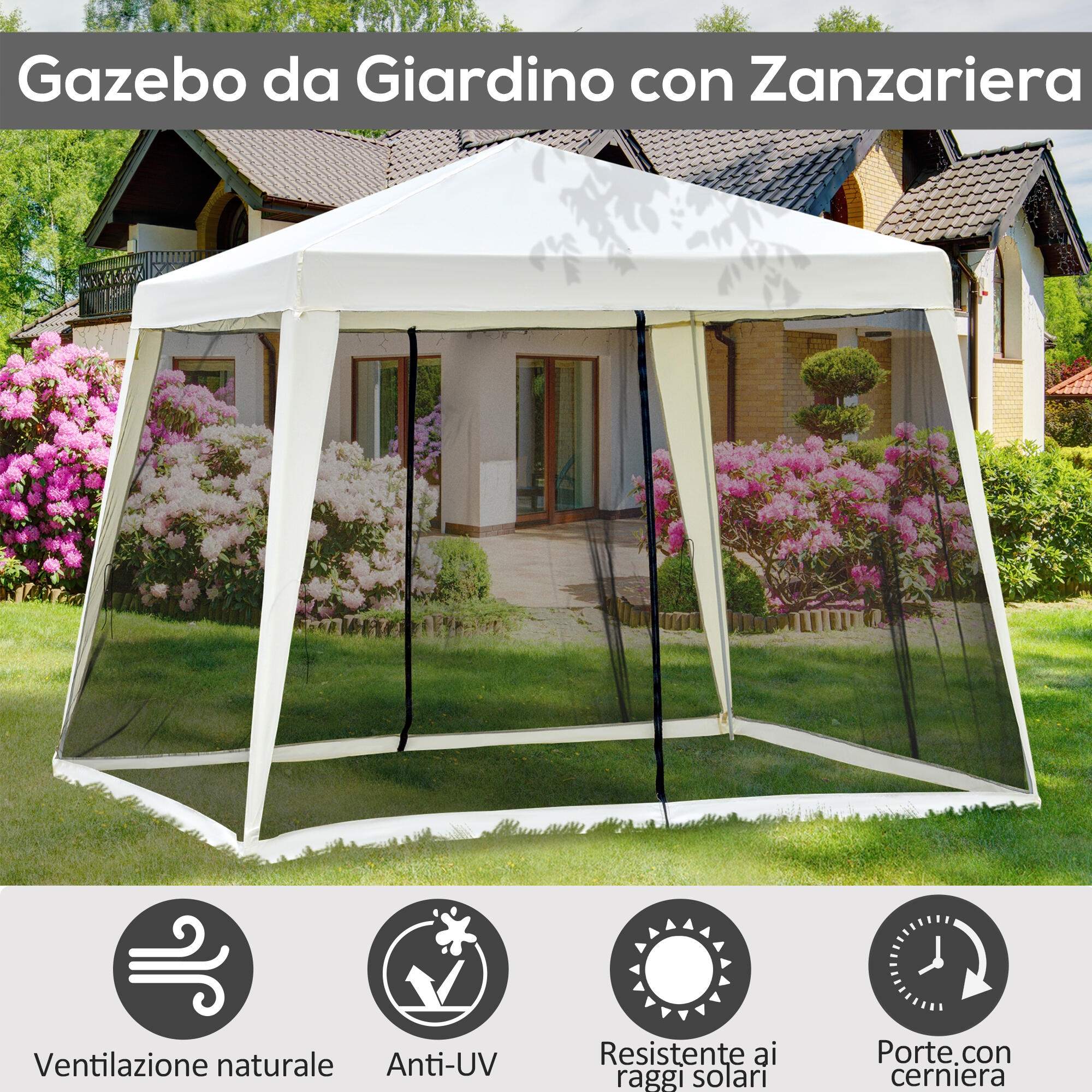 Outsunny Gazebo Impermeabile con Zanzariere da Esterno Beige Tendone 4/8