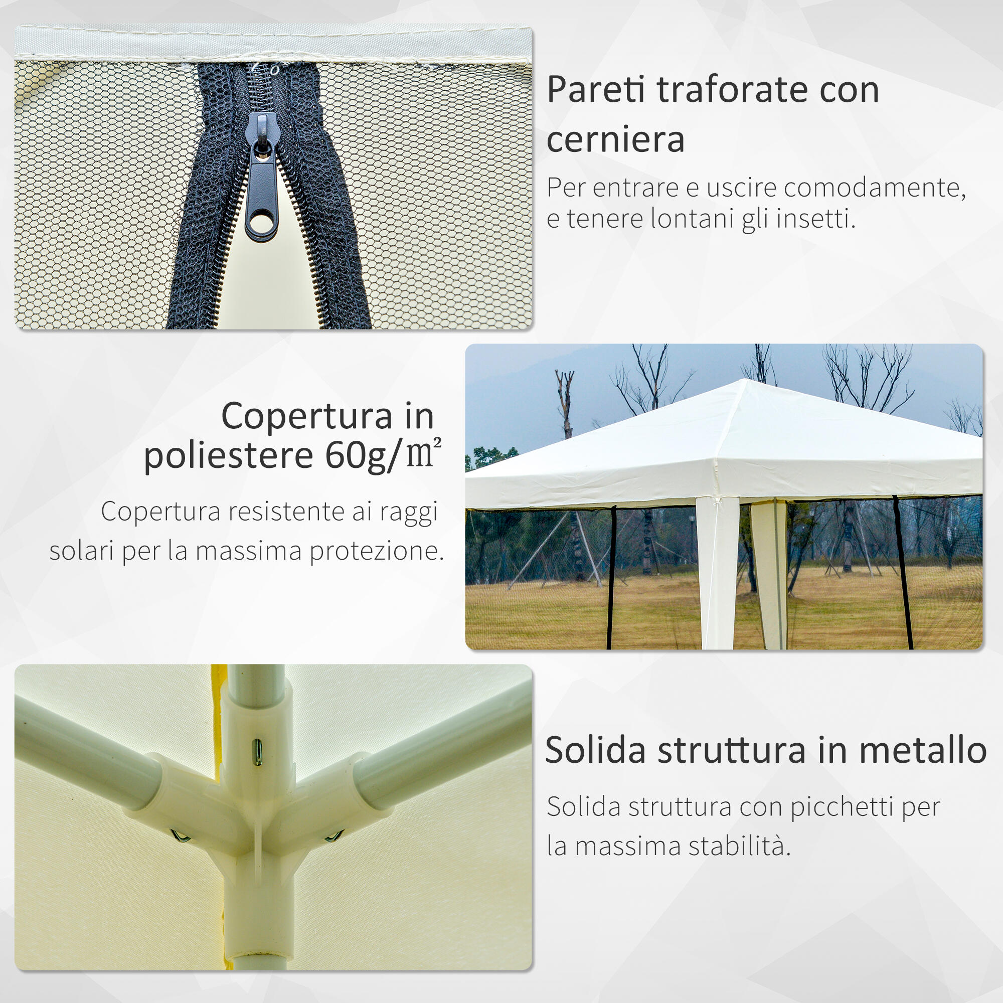 Outsunny Gazebo Impermeabile con Zanzariere da Esterno Beige Tendone 5/8