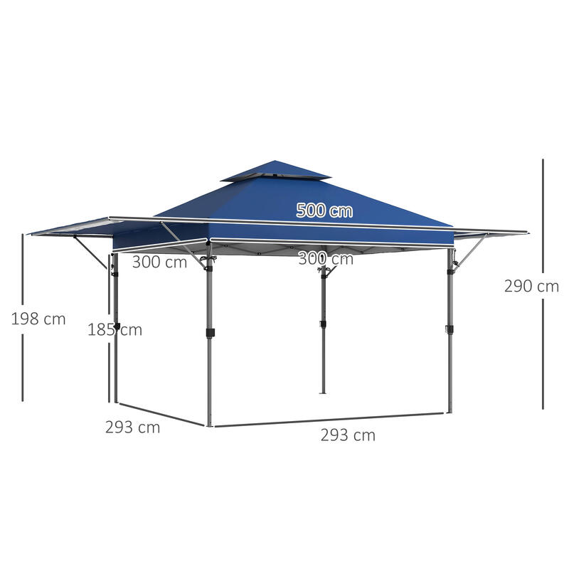 Outsunny Foișor Pliabil 5X3M pereți Extensibili Și Înălțime Reglabilă Albastru