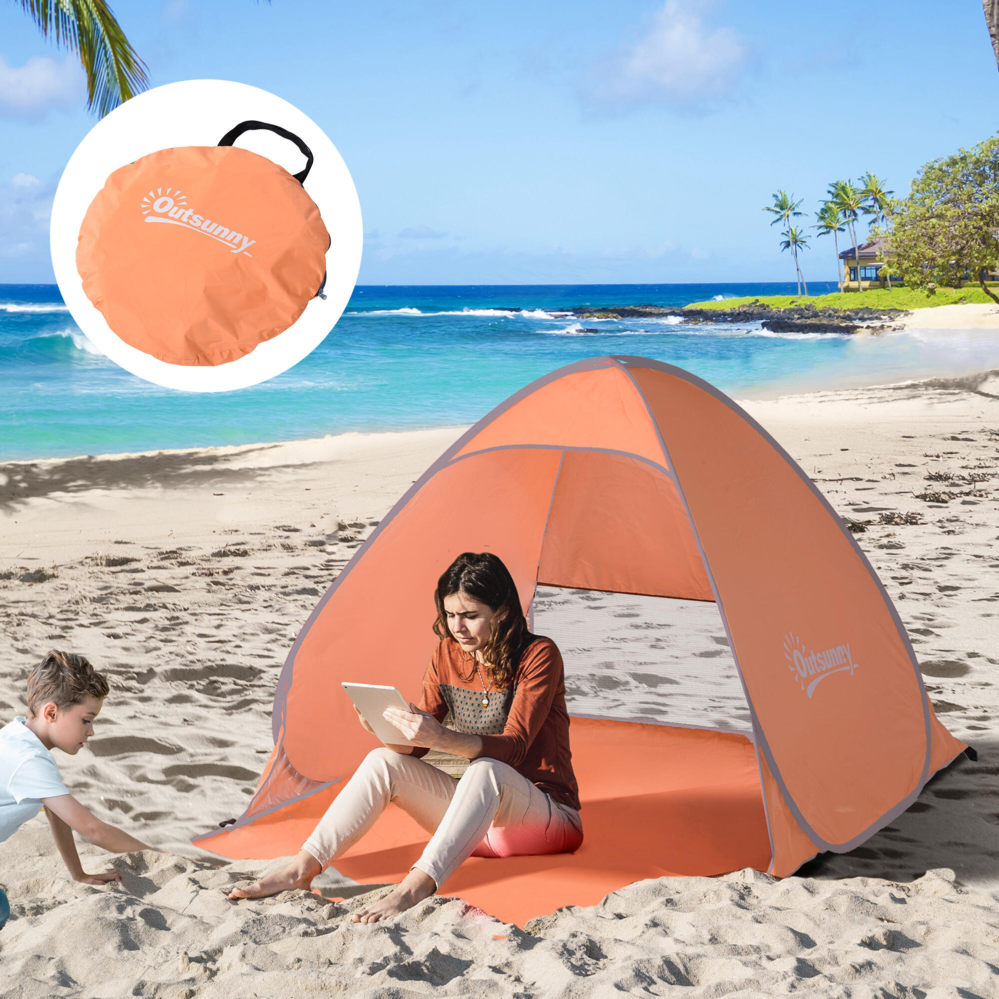 Tente plage pliable 2-3 personnes fenêtres abri protection UV 200x150x119 cm 4/6