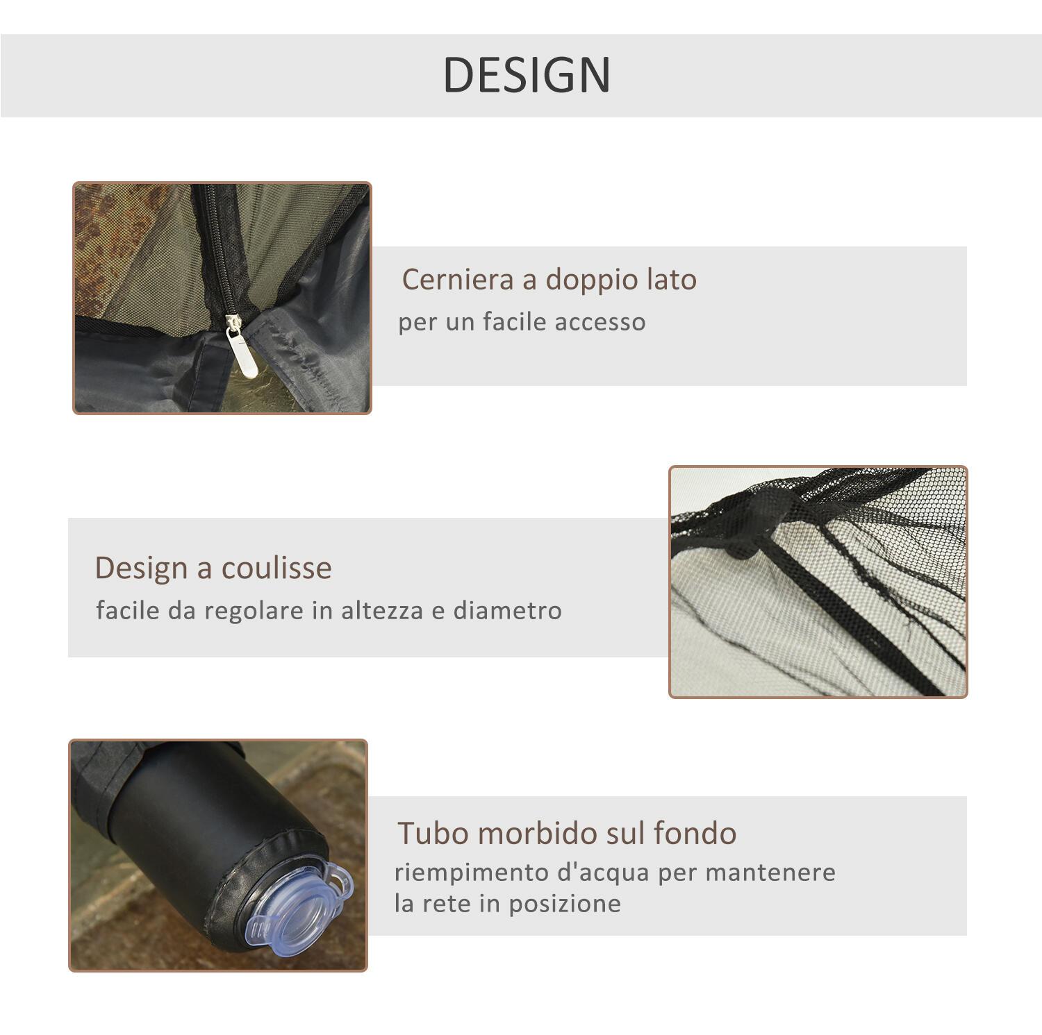 Outsunny Zanzariera per Ombrellone 3x2.3 m Regolabile con Apertura a Cerniera 4/7