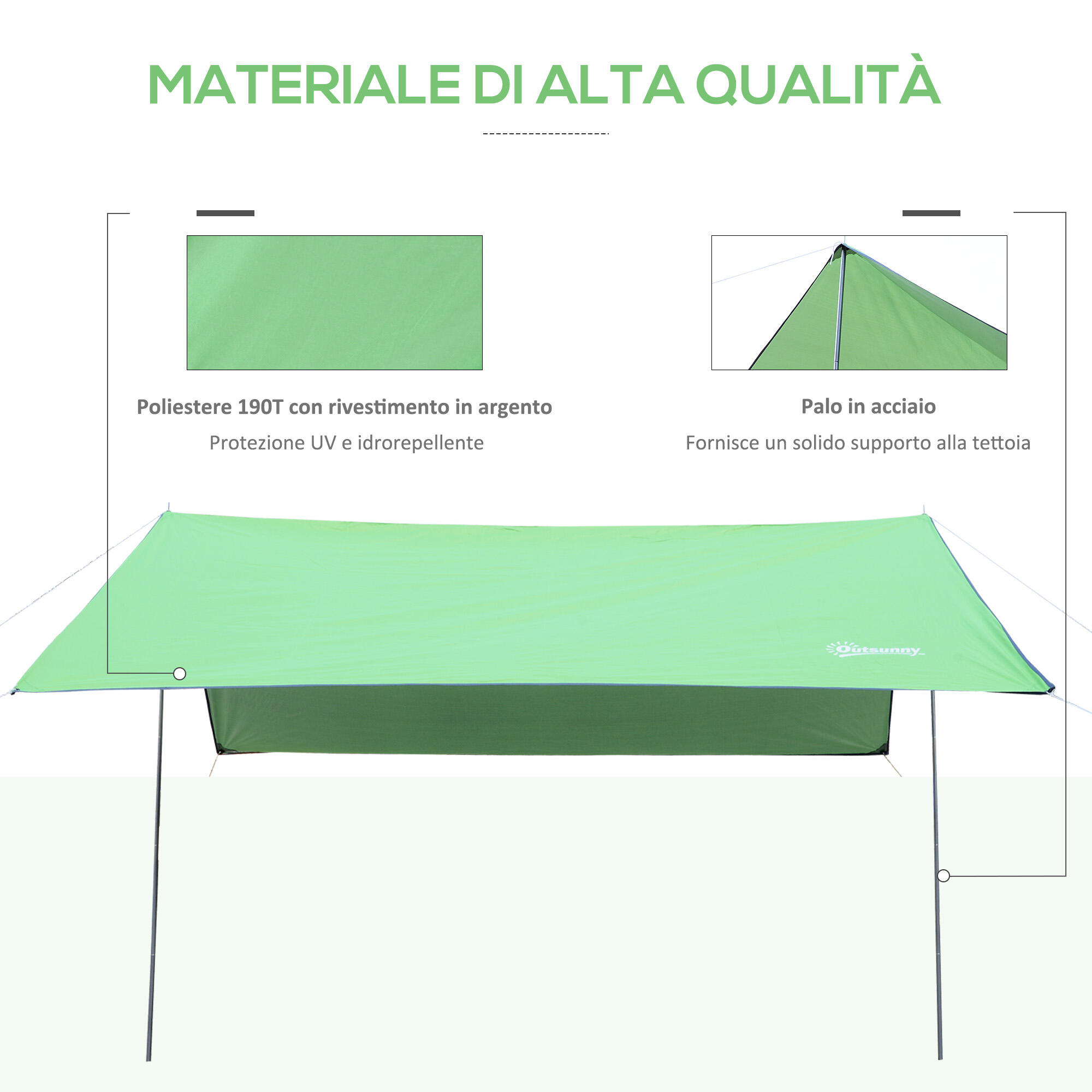 Outsunny Tenda da Sole Portatile 3x3m Tendalino Parasole Impermeabile Verde 4/7