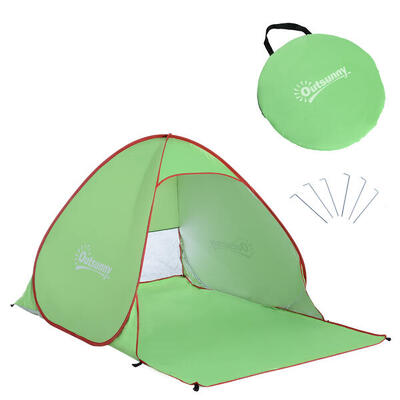 Outsunny Tenda da Spiaggia Pop Up Anti UV 30+ e Borsa 200x150x119 cm Verde
