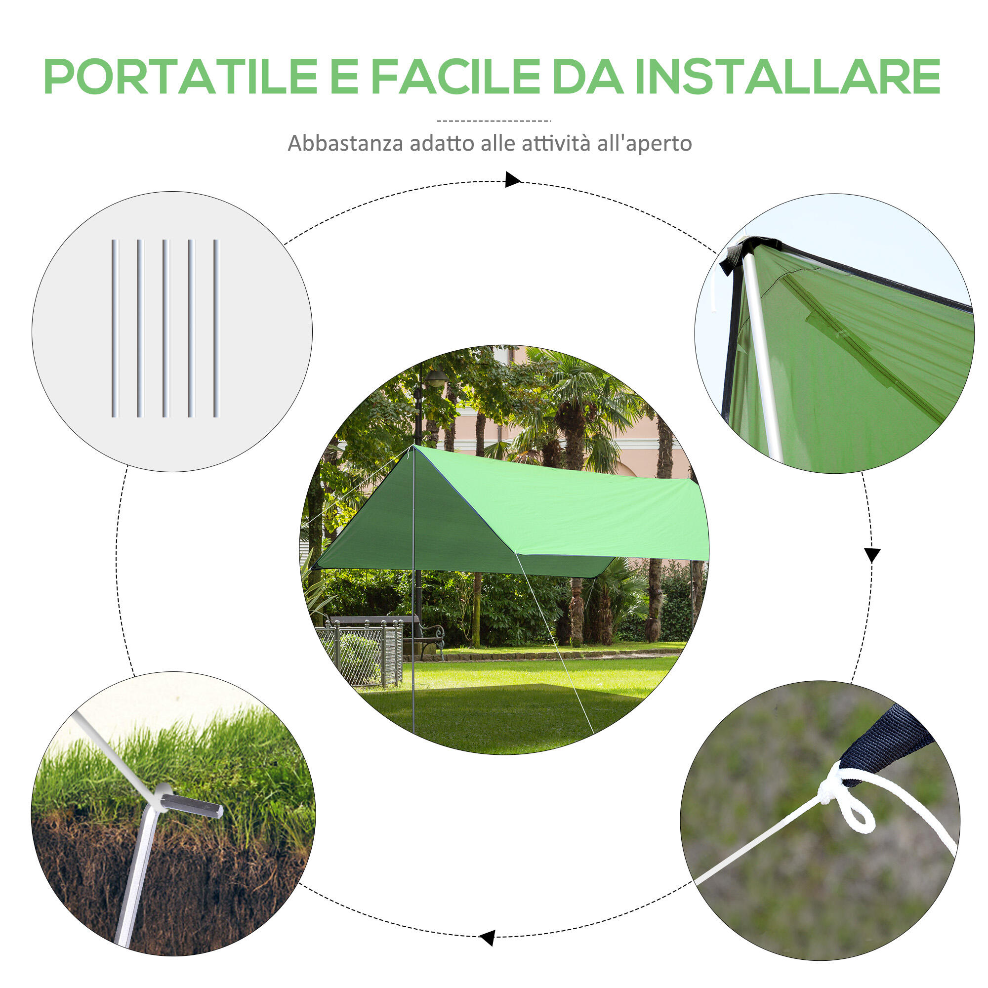 Outsunny Tenda da Sole Portatile 3x3m Tendalino Parasole Impermeabile Verde 5/7