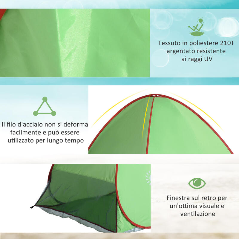 Outsunny Cort de Plajă Pop Up Anti Uv 30+ Și Geantă 200X150X119 cm Verde