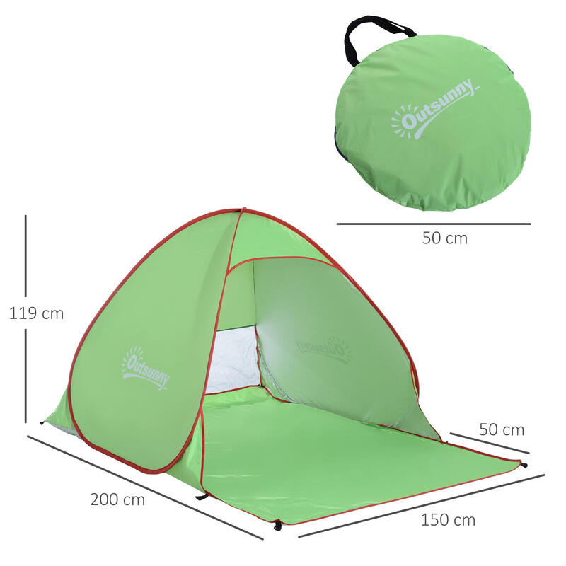 Outsunny Cort de Plajă Pop Up Anti Uv 30+ Și Geantă 200X150X119 cm Verde