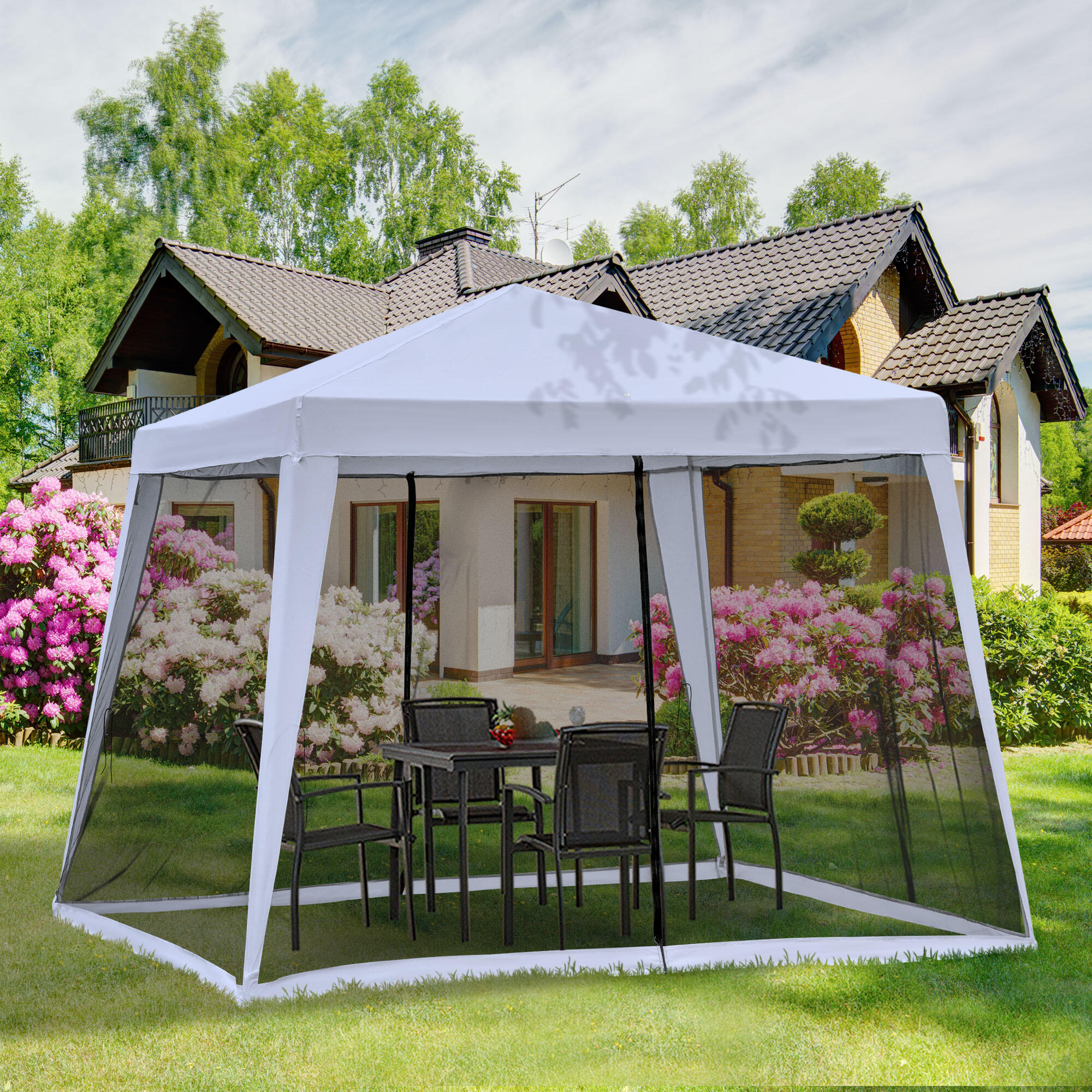 Outsunny Gazebo da Esterno 3x3m con Zanzariera in Poliestere e Metallo 2/8
