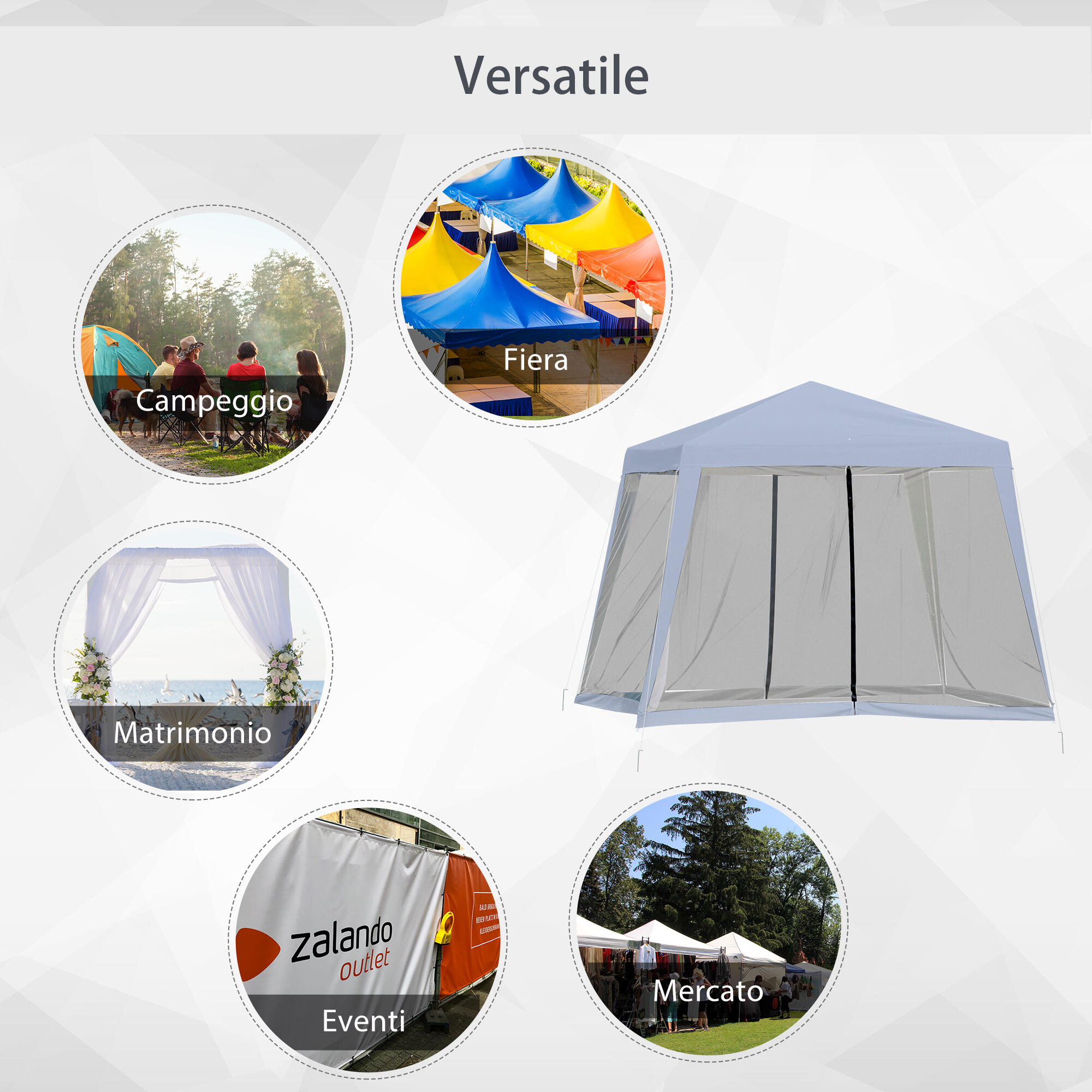 Outsunny Gazebo da Esterno 3x3m con Zanzariera in Poliestere e Metallo 7/8