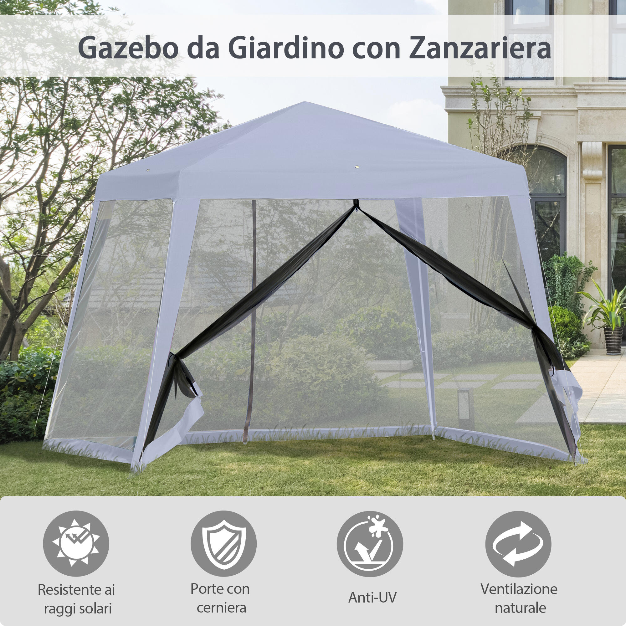 Outsunny Gazebo da Esterno 3x3m con Zanzariera in Poliestere e Metallo 4/8