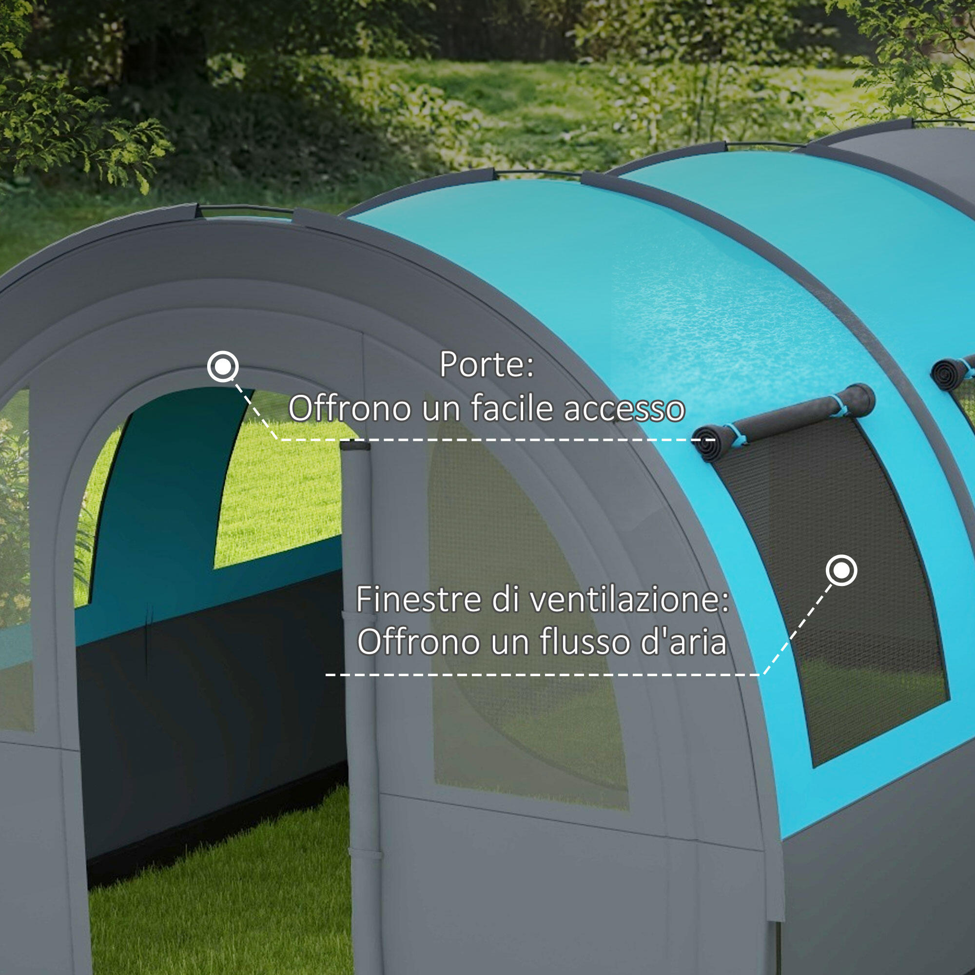 Outsunny Tenda da Campeggio 5 Posti con Zona Notte e Giorno Separate Grigio Blu 6/8