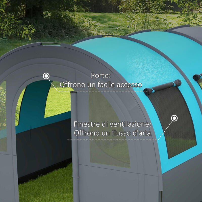 Outsunny Cort Camping 5 persoane, Zone Separate de Dormit Și de Zi, Gri Albastru
