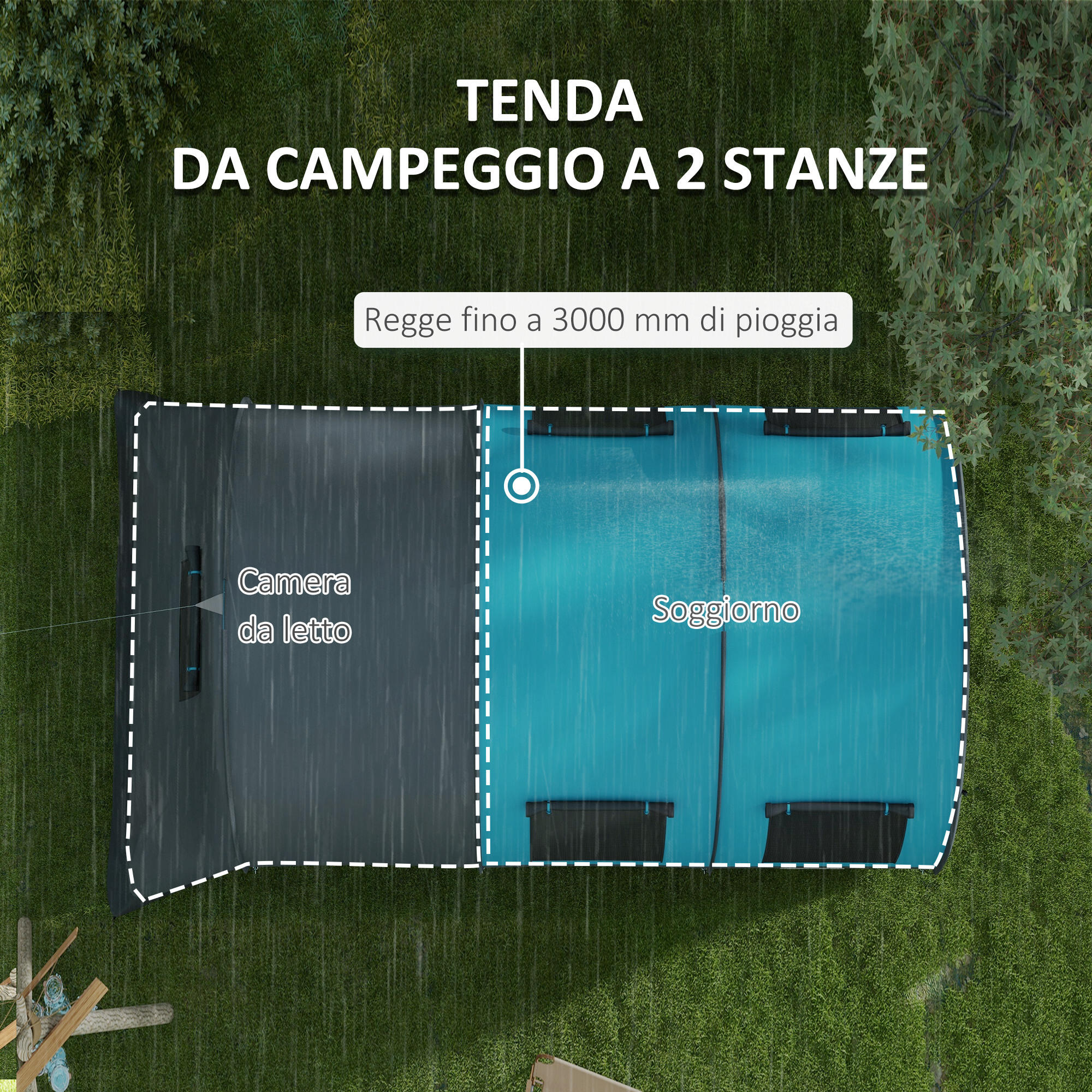 Outsunny Tenda da Campeggio 5 Posti con Zona Notte e Giorno Separate Grigio Blu 4/8