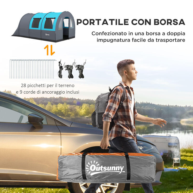 Outsunny Cort Camping 5 persoane, Zone Separate de Dormit Și de Zi, Gri Albastru