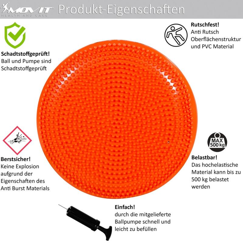 Perna de echilibru si masaj cu pompa, MOVIT®, 38 cm, portocaliu