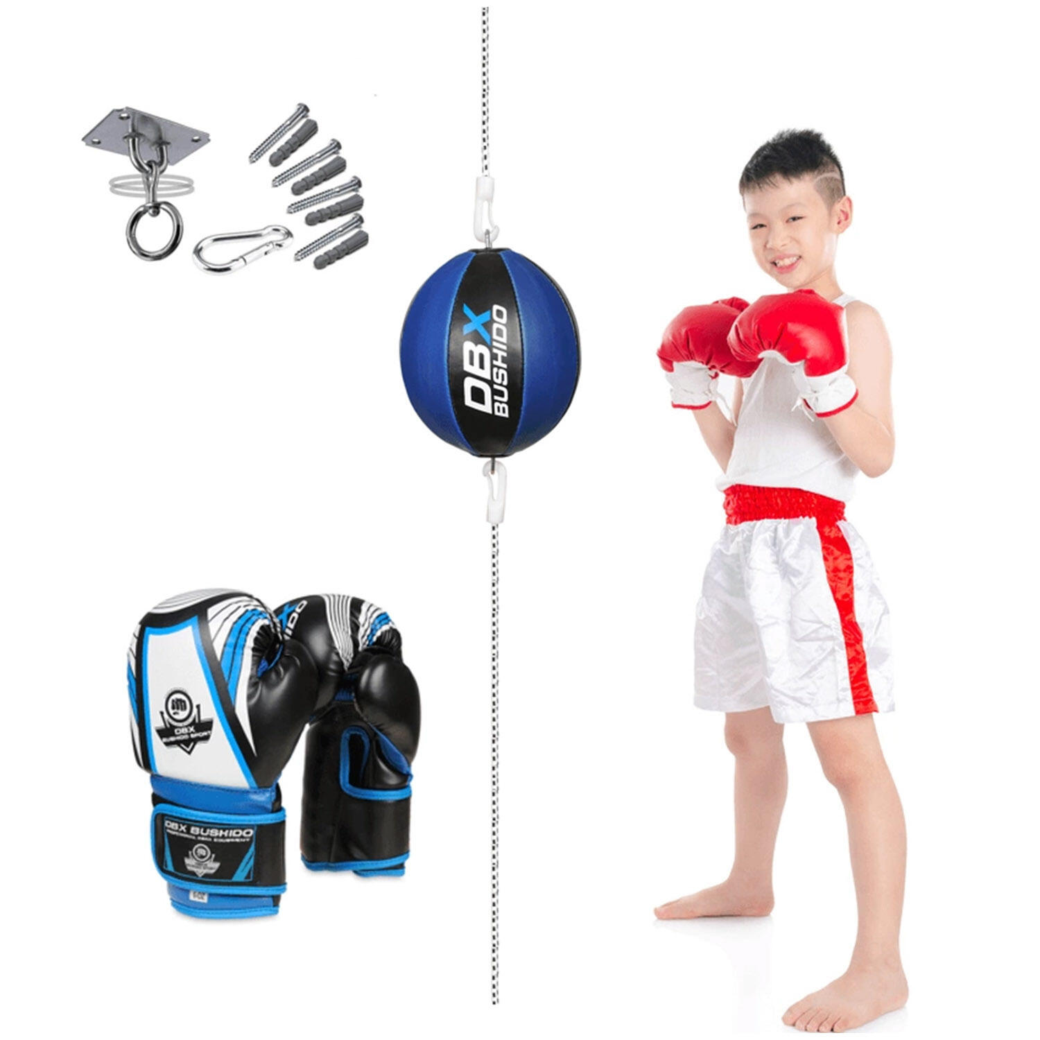 Piłka refeksowa + rekawice bokserskie + mocowanie DBX BUSHIDO 5/5