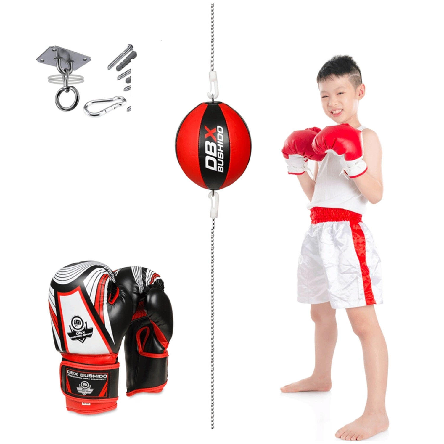 Reflexball + Boxhandschuhe + Befestigung DBX BUSHIDO 5/5